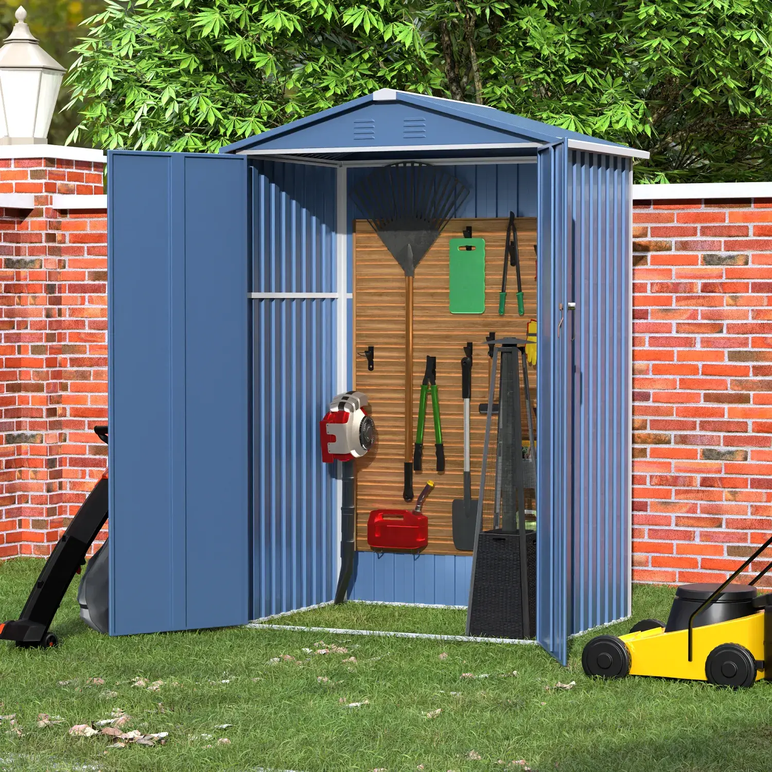 Aobabo Metal Outdoor Storage Shed 4 x 3FT. Steel Utility Tool Shed Storage House with Door & Lock. Metal Sheds Outdoor Storage for Backyard Garden Patio Lawn. Blue