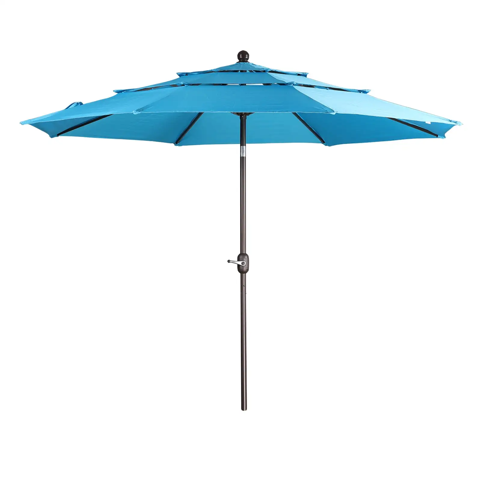 Aoodor 10ft 3 Tier Patio Umbrella - Stylish Outdoor Market Umbrella with Smooth Crank Mechanism - UV-Resistant Canopy - Ideal for Dining Tables (No Base)-Light Blue