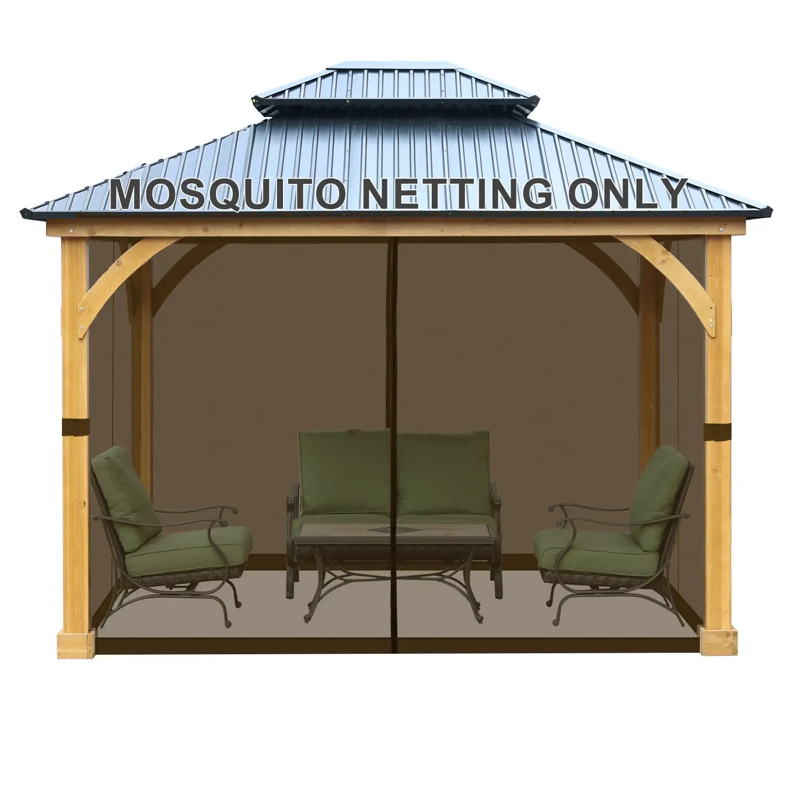 Aoodor Universal 10 x 12 ft. Gazebo Replacement Mosquito Netting Screen 4-Panel Sidewalls with Double Zipper for Patio Backyard Deck and Lawns (Only Netting)