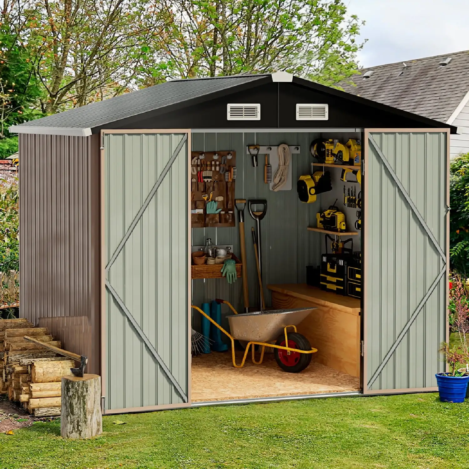 Aoxun 6.3 x 4.2 ft. Outdoor Metal Storage Shed with Lock for Backyard. Garden