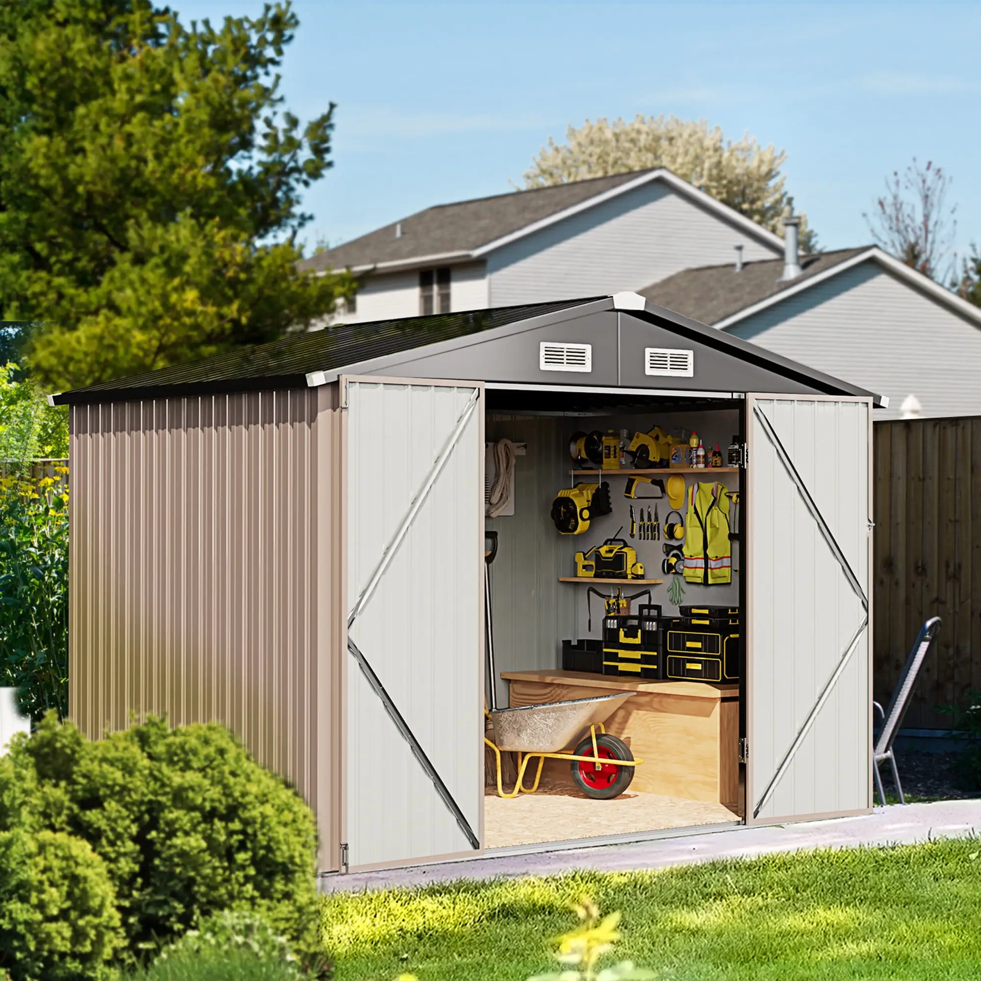 Aoxun 8' x 6' Outdoor Storage Metal Shed with Door & Lock for Backyard