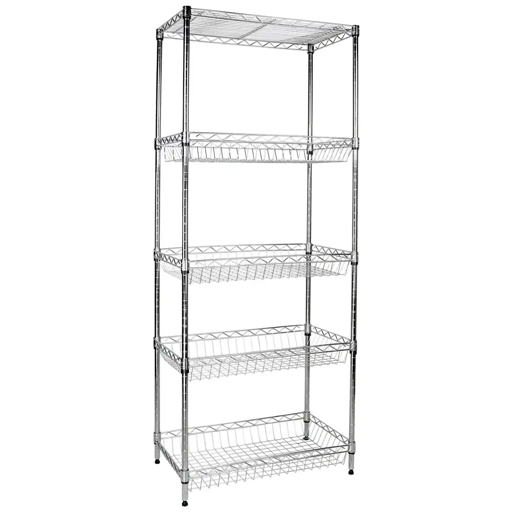 Apollo Hardware Chrome 5-Shelf Wire Shelving with Baskets 24x14x60 (Chrome)