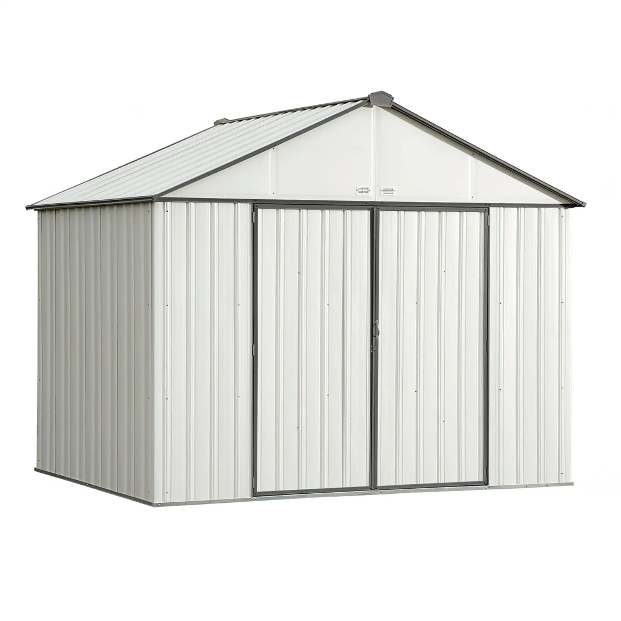 Arrow 10 x 8 ft. Galvanized Extra High Gable Steel Storage Shed. Cream and Charcoal Trim