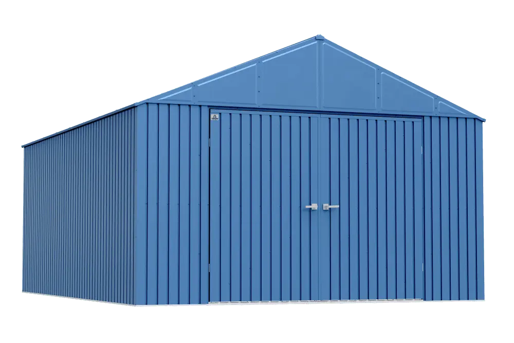 Arrow Elite Steel Storage Shed. 12x16. Blue Grey