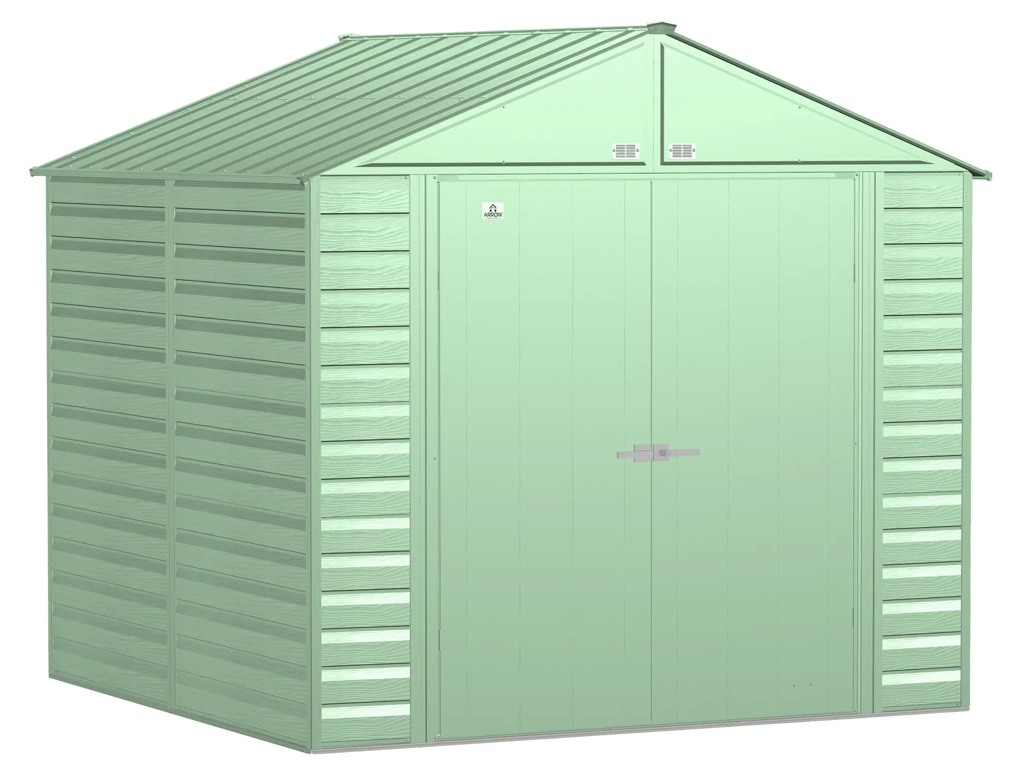 Arrow Select Steel Storage Shed. 8x8 ft. Peak Roof. Sage Green