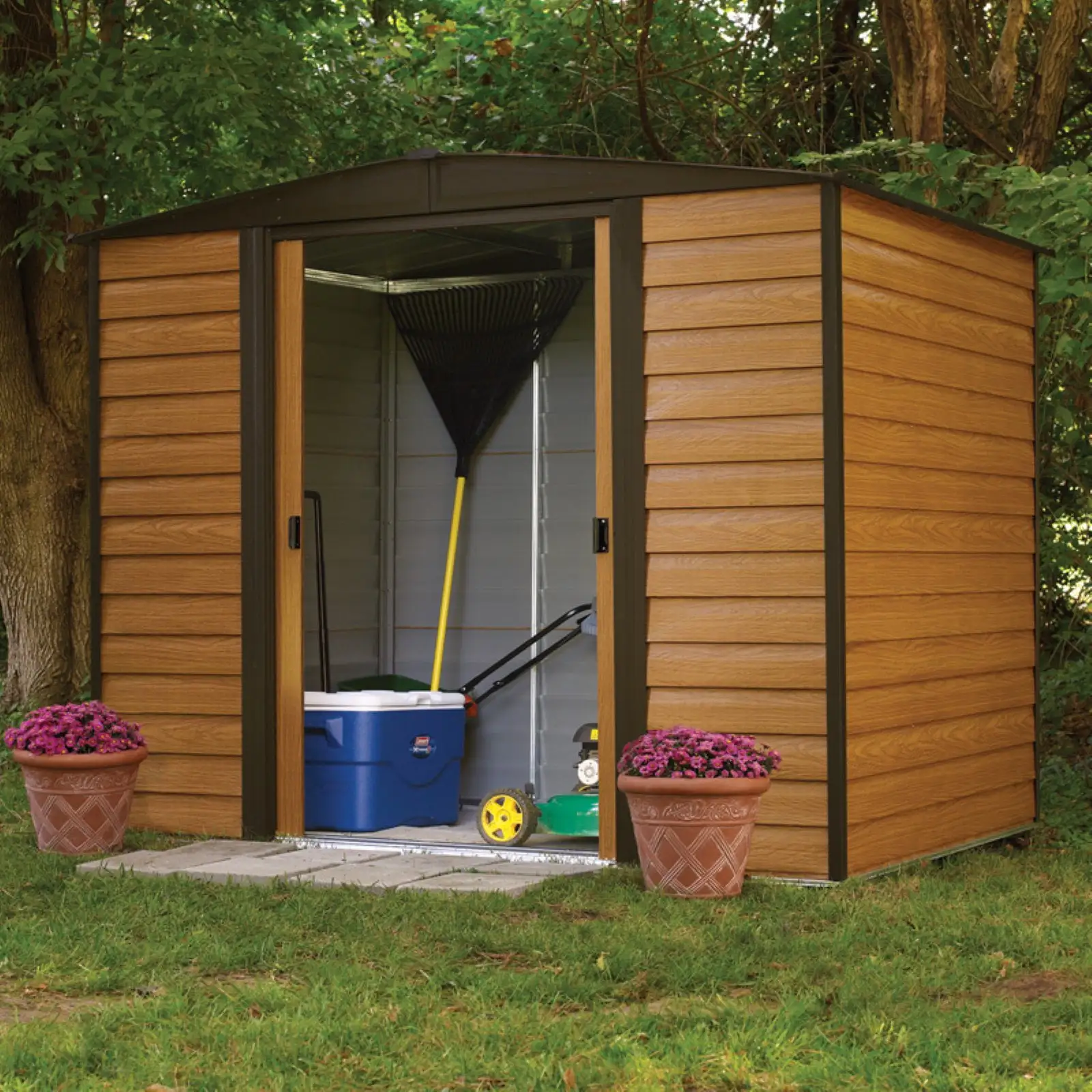 Arrow Storage Products 8 x 6 ft. Double Door Metal Storage Shed. Brown and Black