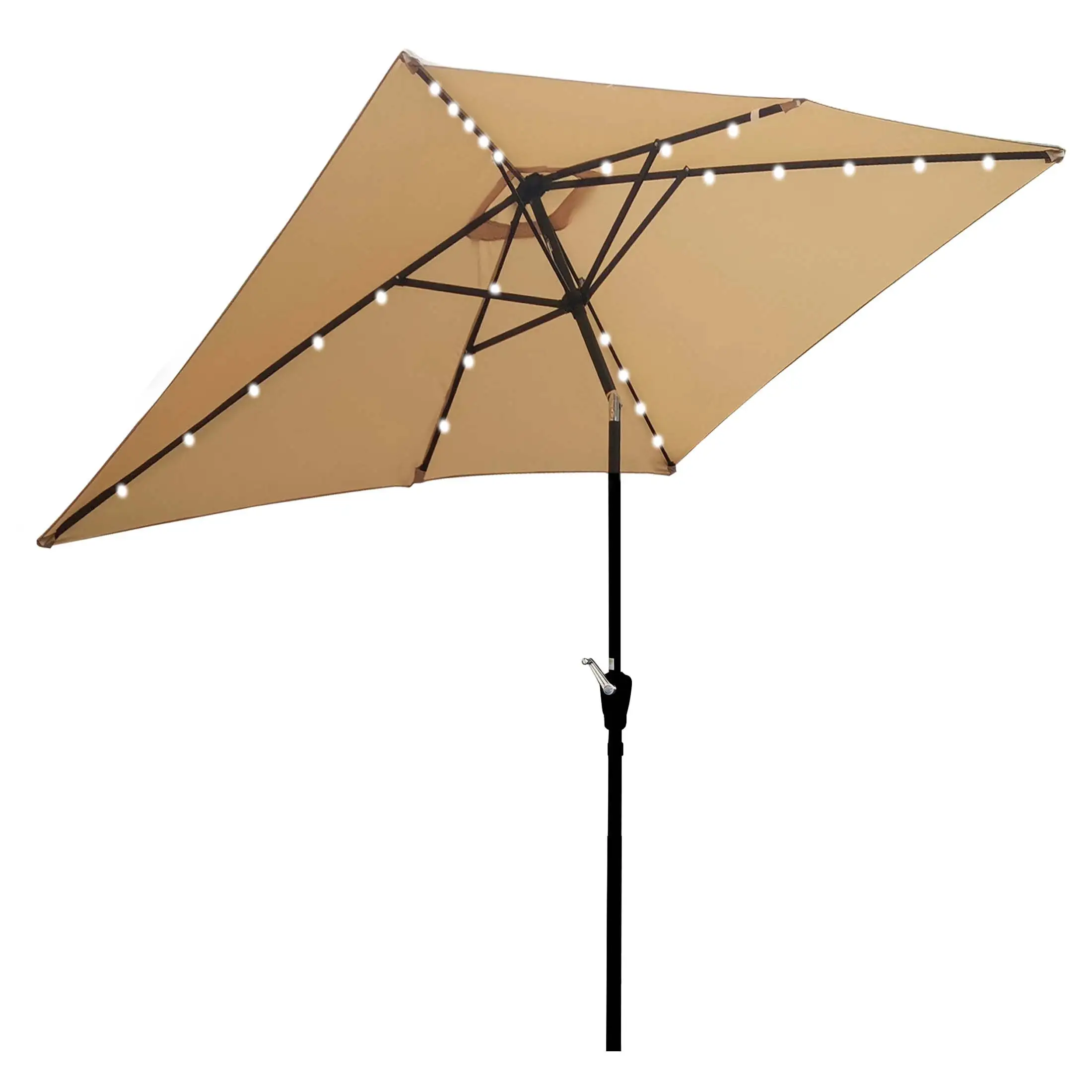 Aukfa 10 x 6.5ft Rectangular Patio Solar LED Lighted Outdoor Umbrellas for Market Beach Pool - Tan