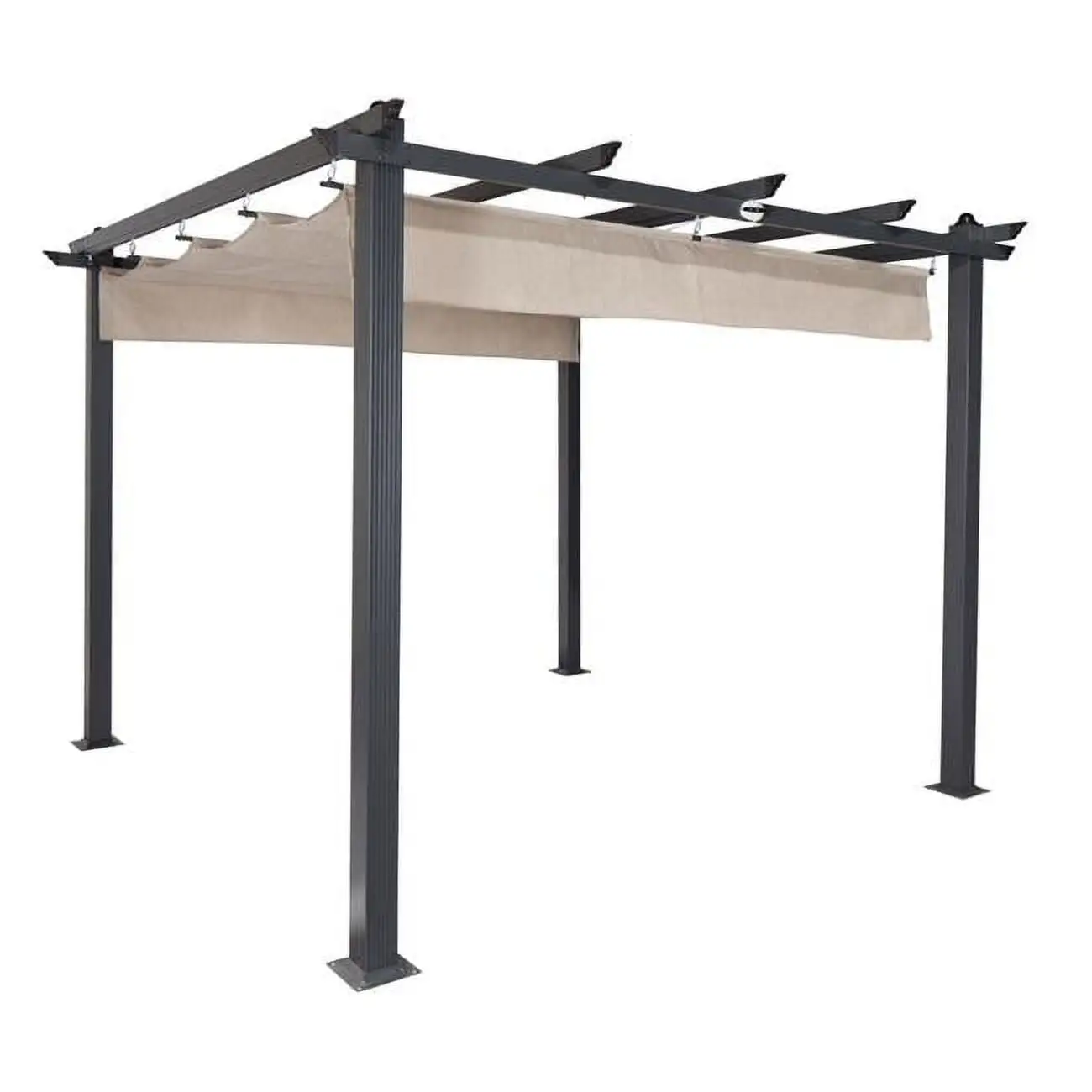 Aurora Pergola Design Gazebo with Retractable Canopy Shades. Smoke