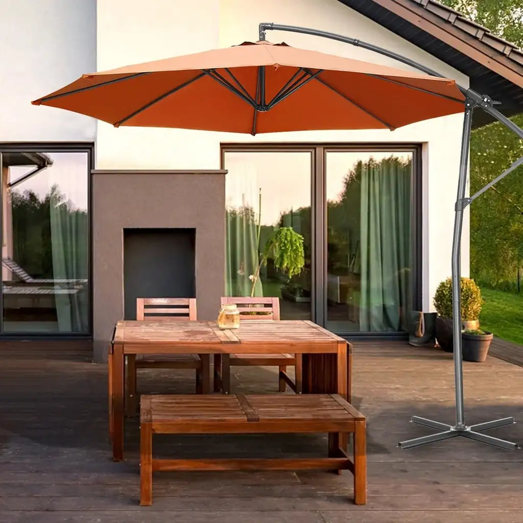 Autlaycil 10FT Patio Offset Umbrella with 360 Degree Rotation and Cross Base Orange