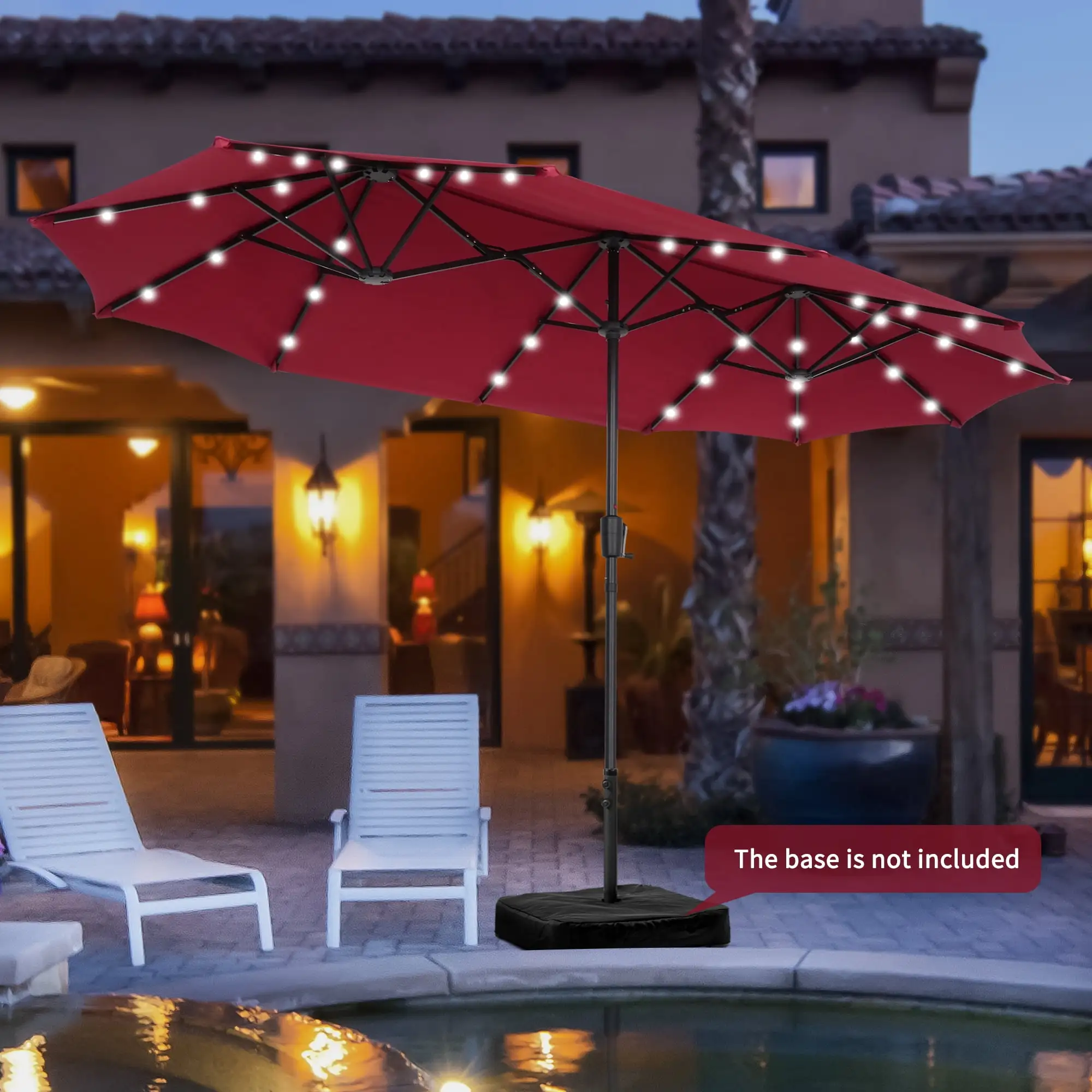 Autlaycil 13 Ft Solar LED Patio Umbrella. 36 Solar Powered LED Lights & Crank System for Garden. Deck. Poolside. Patio