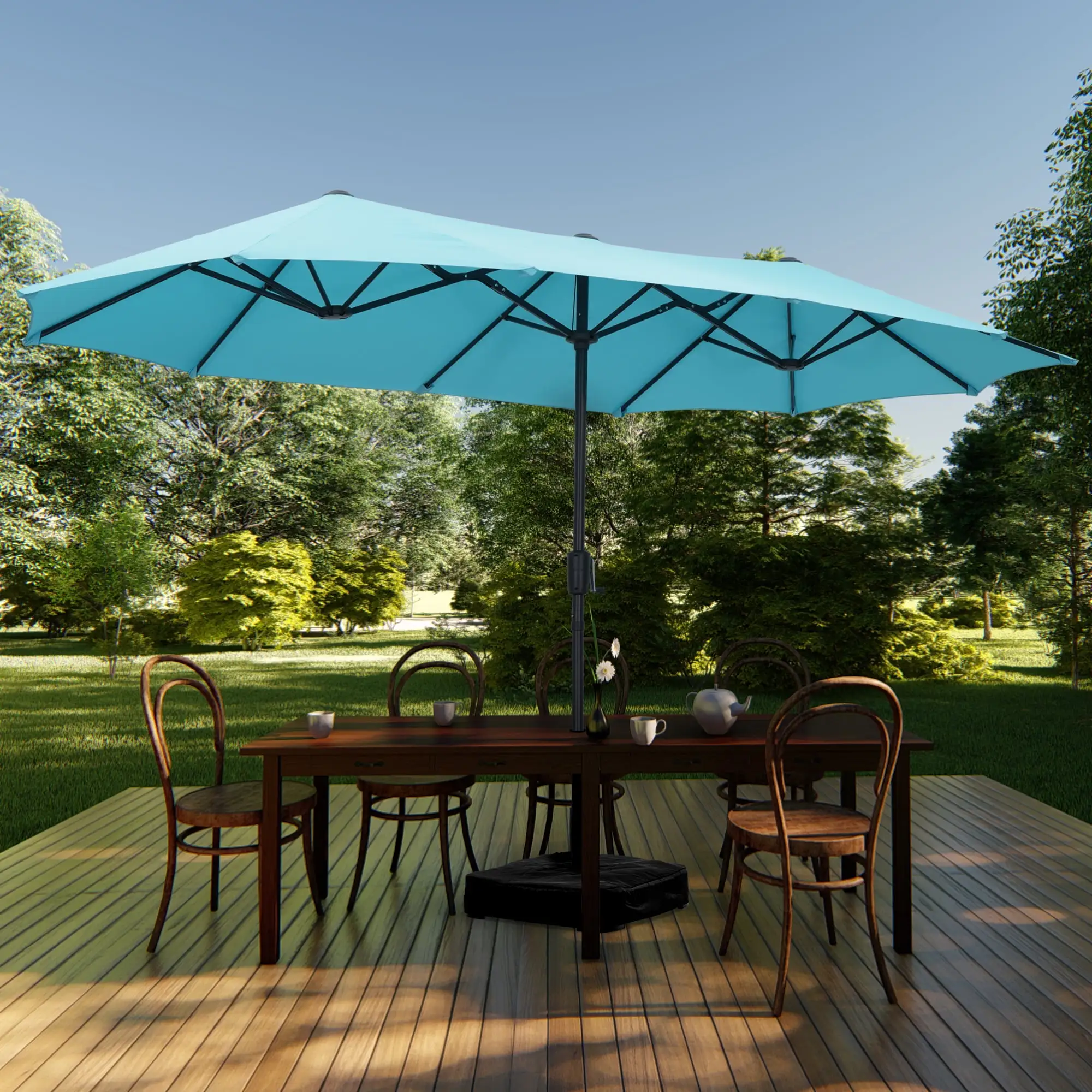 Autlaycil 13FT Double-Sided Market Umbrella Patio Outdoor Table Umbrellas with Umbrella Ba Navy Blue