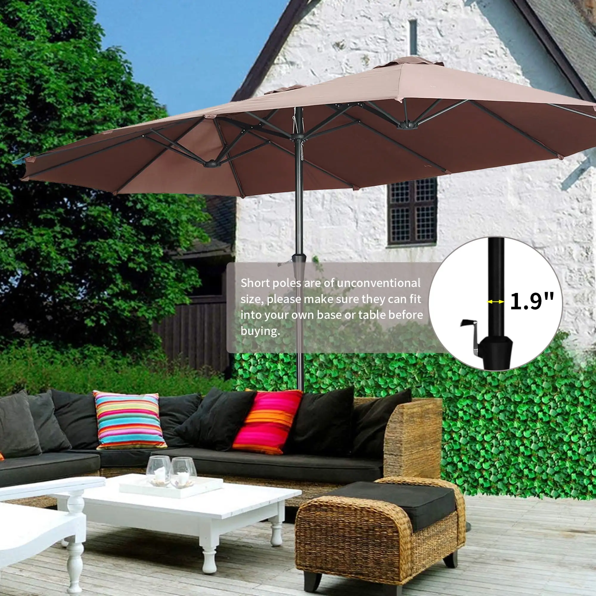 Autlaycil 15ft Patio Umbrella Double-Sided Outdoor Market Extra Large Umbrella with Crank-Coffee