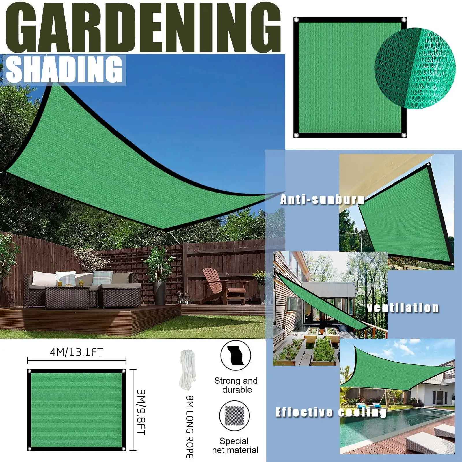 Avtoify Outdoor Awning Swimming Pool Awning Outdoor Polypropylene Awning Garden Awning2pcs green