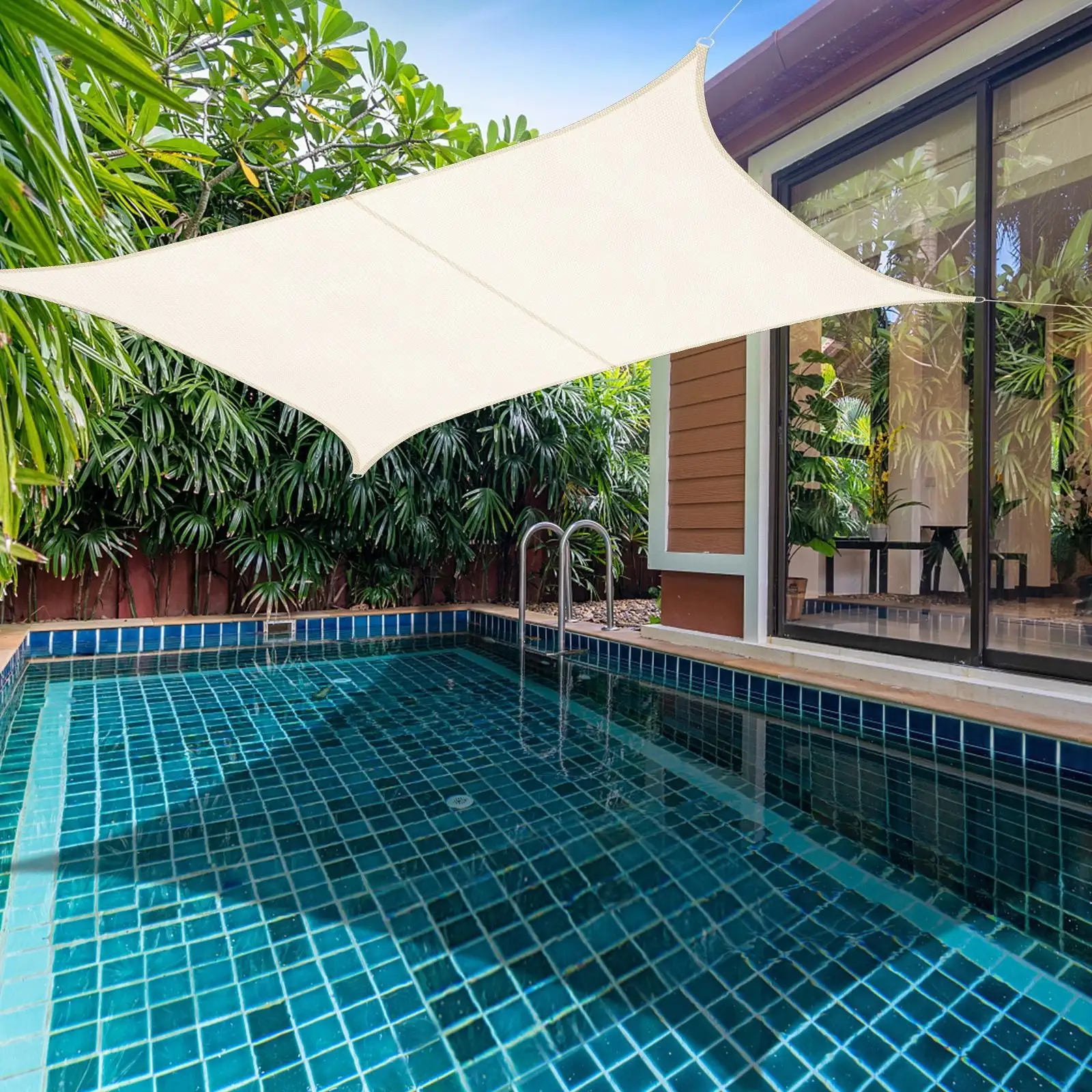 Avtoify Outdoor Sunshade Swimming Pool Sun Awning Outdoor Oxford Cloth Sunshade 3m*3m beige