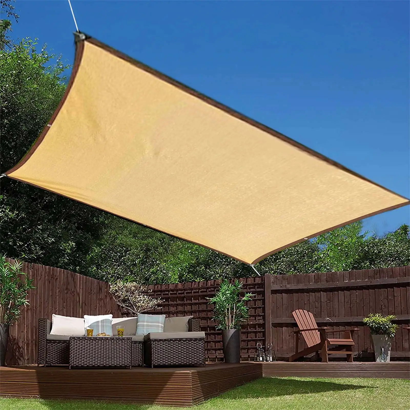 BCZHQQ Sun Shade Sail.16'x10' Sand Rectangle Canopy Shades for Outdoor Patio Pergola Cover Sunshade Sails UV Blocking Canovas Covers