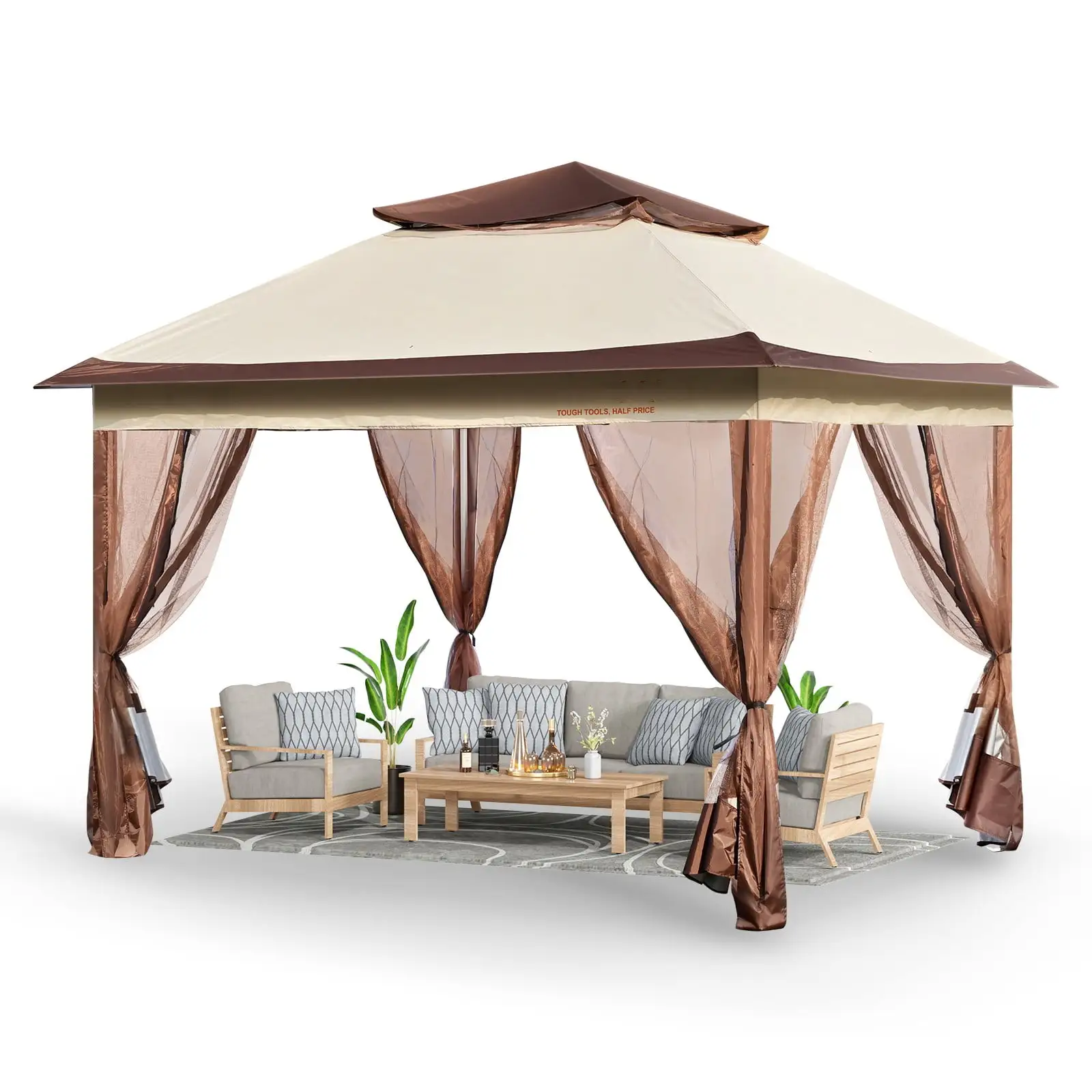 BENTISM Patio Gazebo. 11 x 11 FT Pop up Gazebo Tent for 8-10 Person. with Mosquito Netting. Metal Frame. and PU Coated 250D Oxford Cloth. Outdoor Canopy Shelter