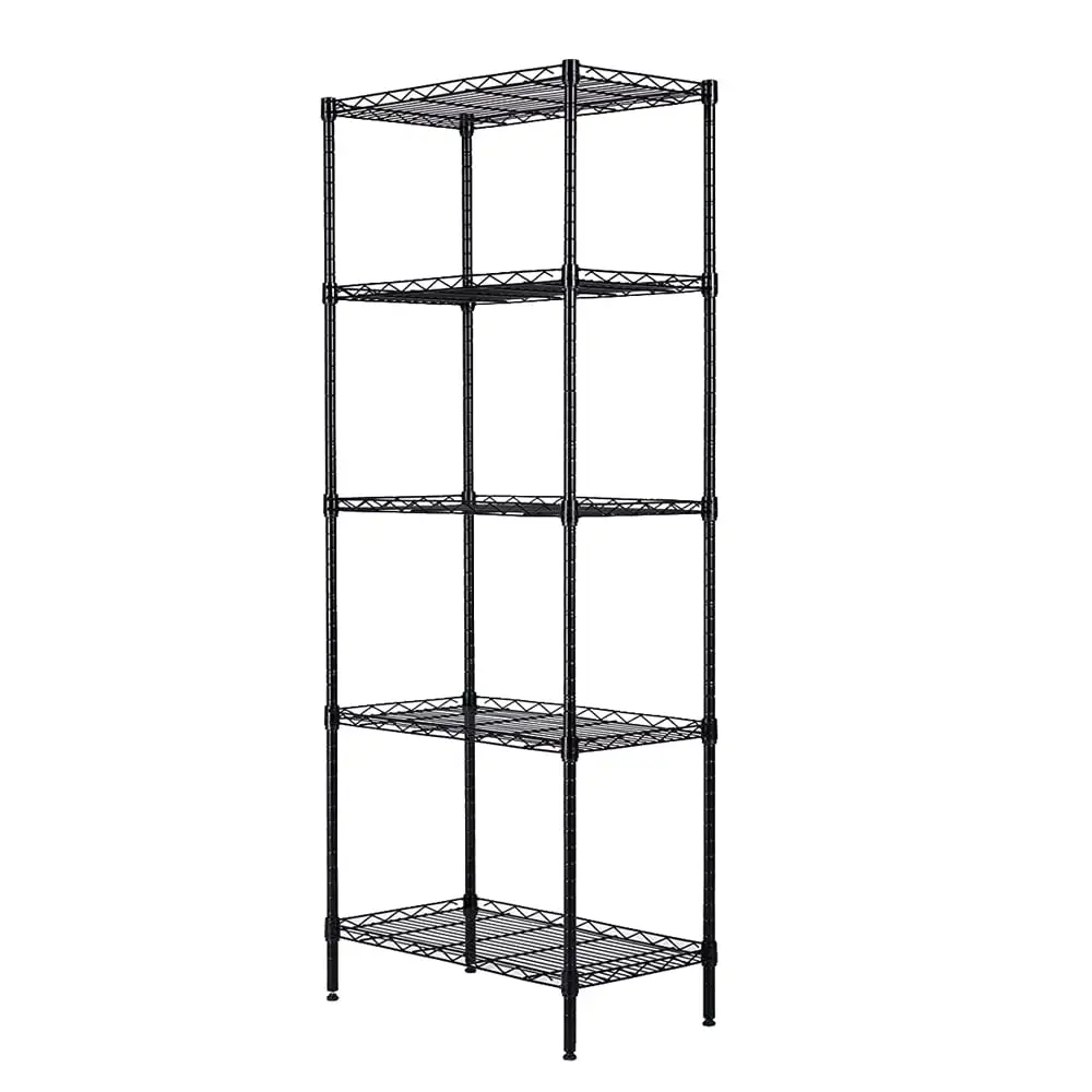 BESTCROF 5 Shelf Metal Shelving Units Height Adjustable Wire Shelves Storage Rack Heavy Duty for Organization and Storage Black