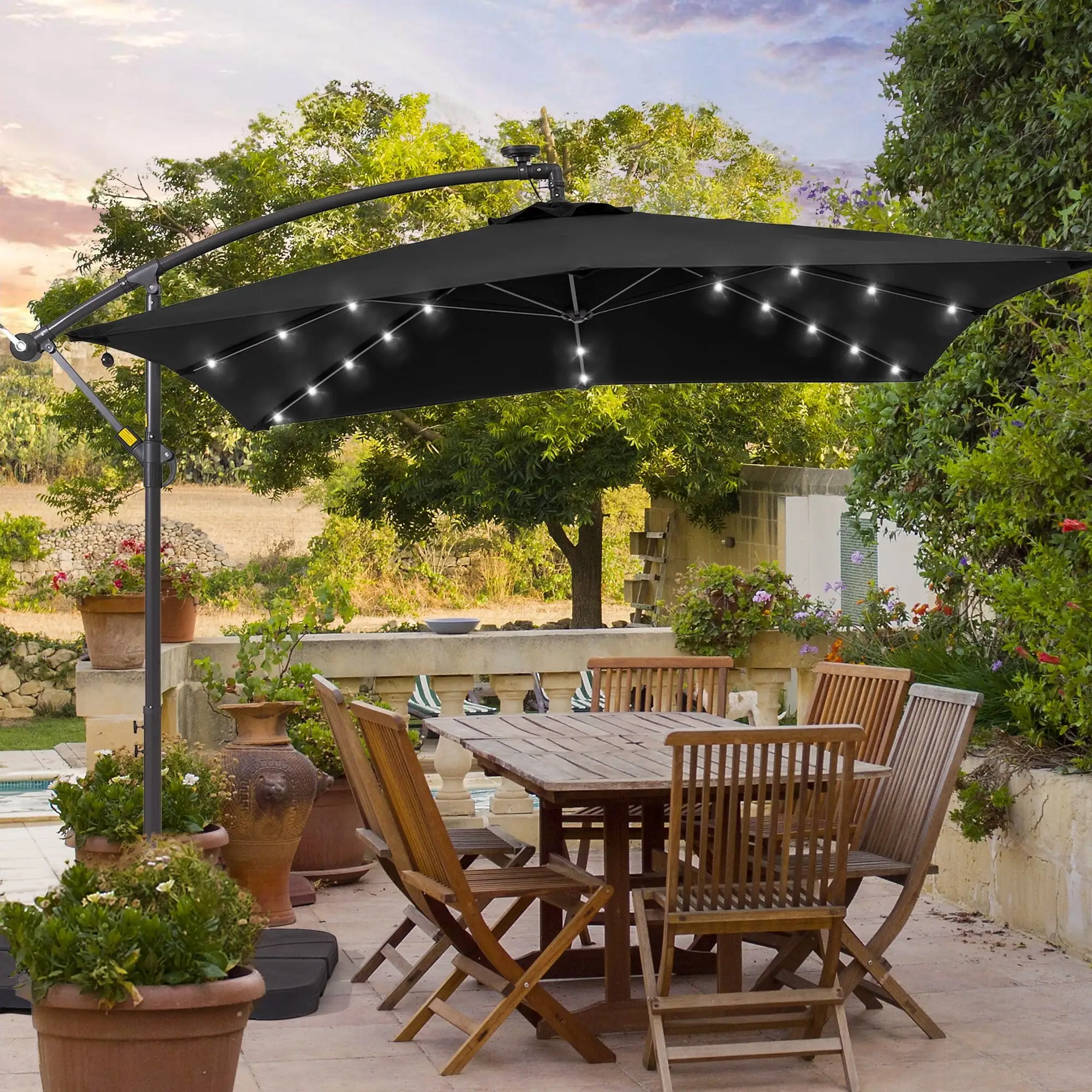 BONOSUKI Outdoor Umbrella.8.2x8.2ft Canopy Offset Umbrella With LED Black