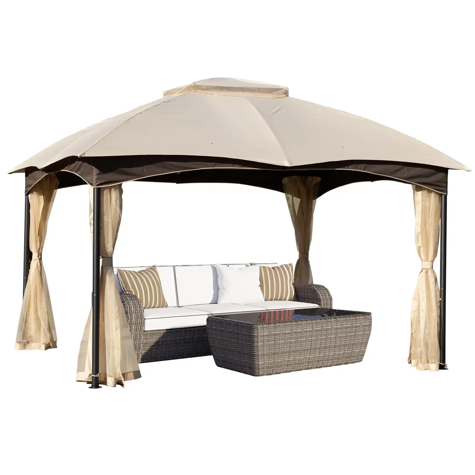 BPS 10' x 12' Patio Gazebo Outdoor Tent Shelter Canopy with Netting for Patio. Garden. Yard Khaki