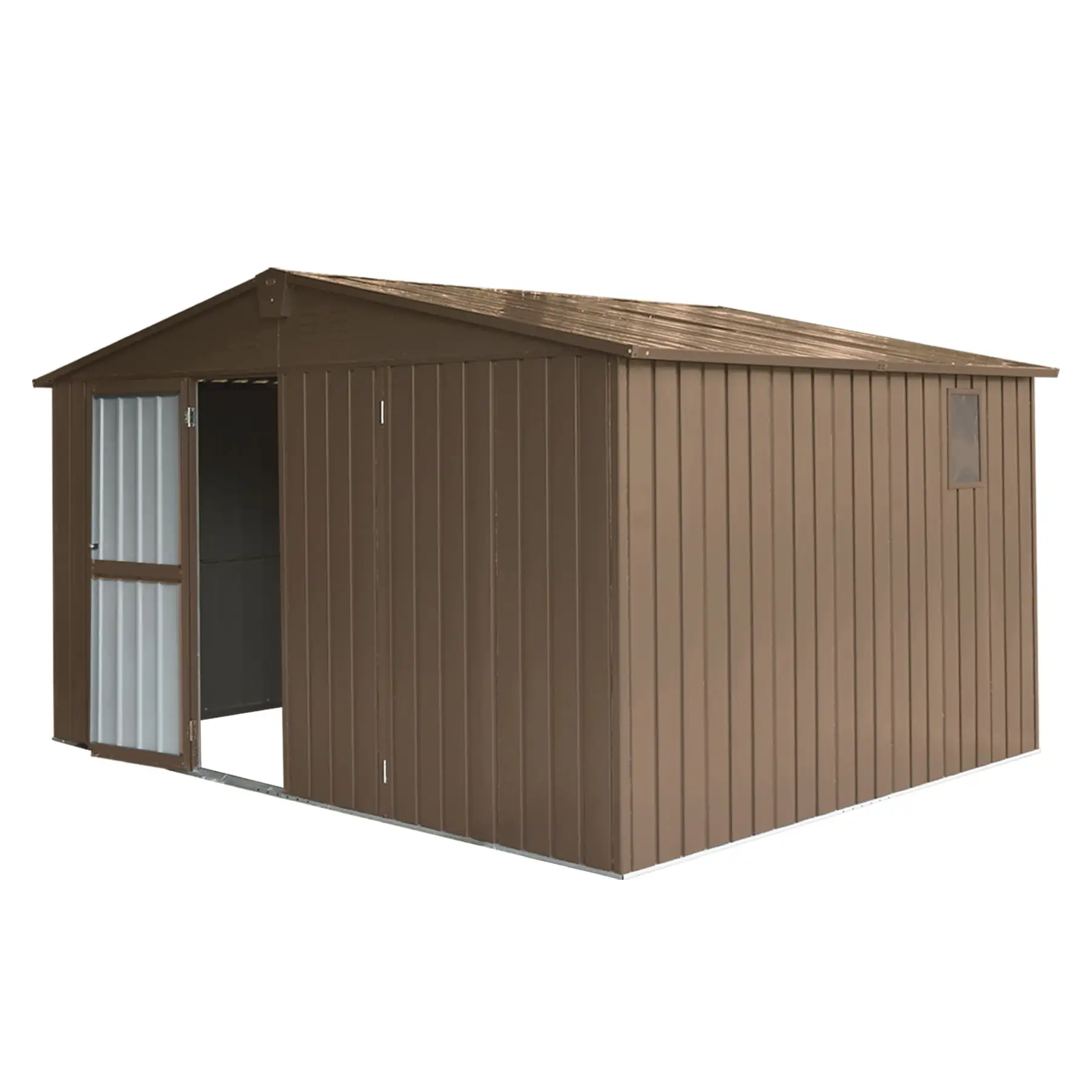 Backyard Storage Shed 11'x 9' with Galvanized Steel Frame & Windows. Outdoor Garden Shed Metal Utility Tool Storage Room with Lockable Door for Patio(Brown)