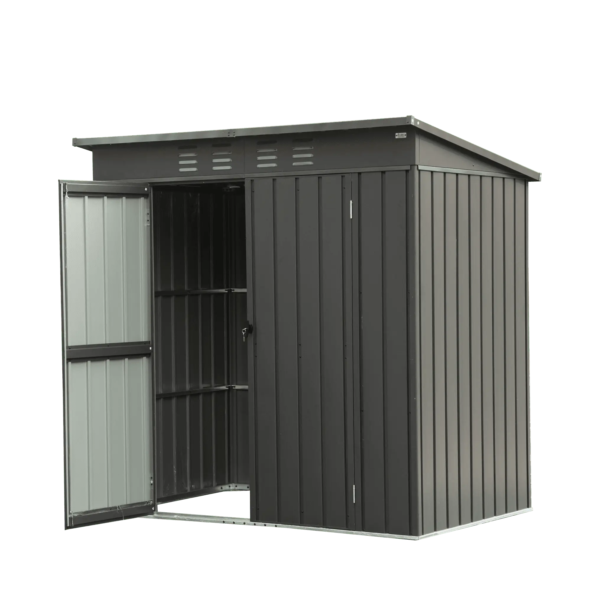 Backyard Storage Shed with Sloping Roof Galvanized Steel Frame Outdoor Garden Shed Metal Utility Tool Storage Room with Latches and Lockable Door (6x4ft. Black)