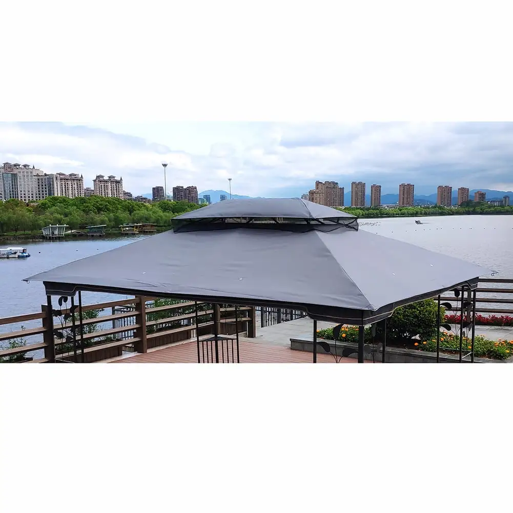 Barara King Canopy Tent Replacement Top. Outdoor Gazebo Sun Shade Shelter Replacement Top. 13x10 Ft Patio Double Roof Gazebo Replacement Canopy Top Fabric.Gray