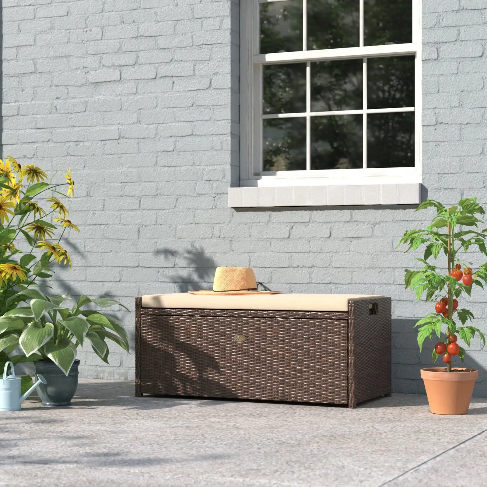 Barton - 60-Gallon Outdoor Storage Deck Box Bench with Seat Cushion Seating Bench. Brown