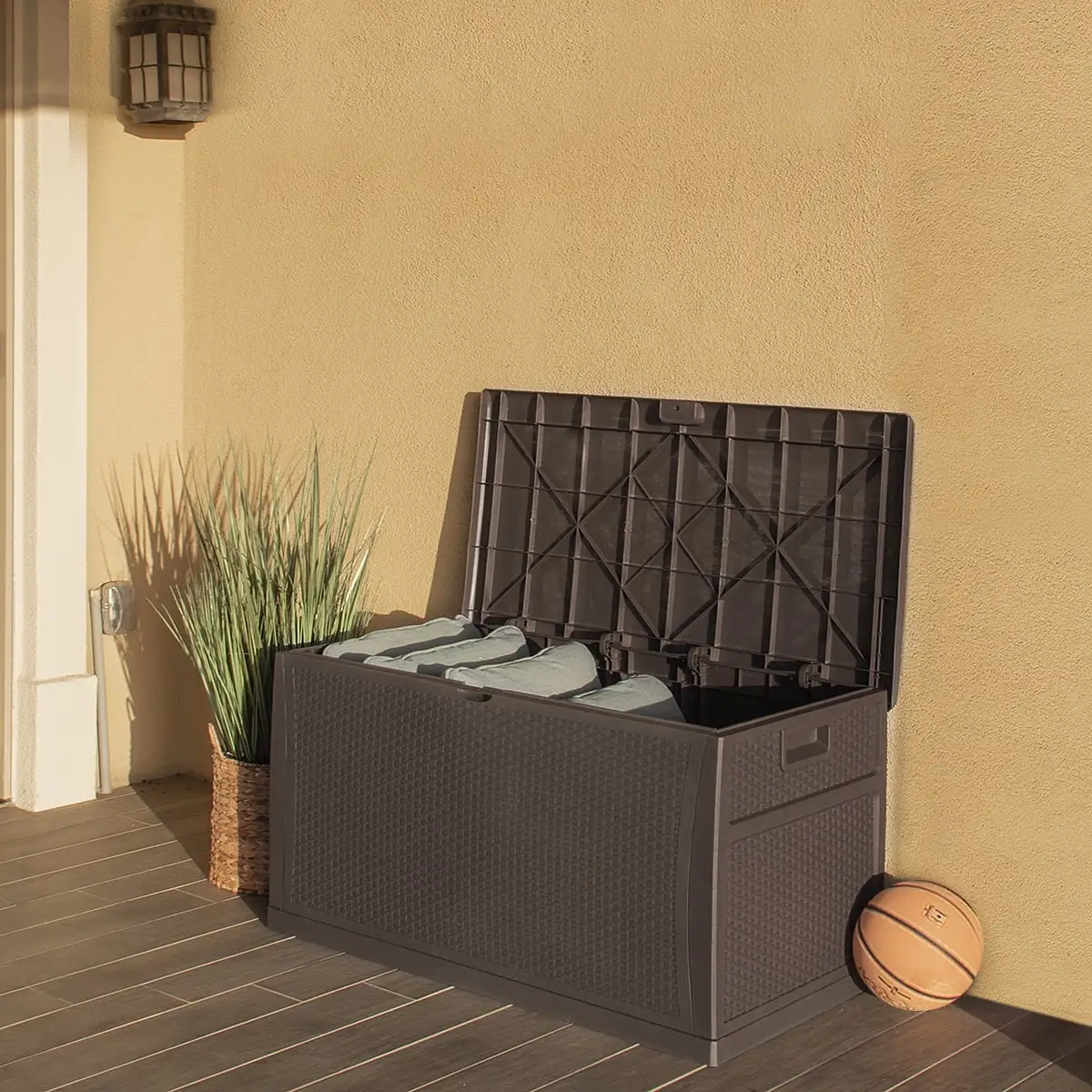 Barton - Storage Deck Box Outdoor. Patio Storage Container 120-Gallon. Large Bin Store Backyard. Brown