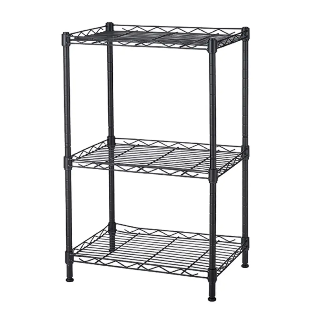 Basics 3-Shelf Adjustable. Heavy Duty Storage Shelving Unit (180 lbs loading capacity per shelf). Steel Organizer Wire Rack. Black (16.5L x 11.4W x 26.8H)