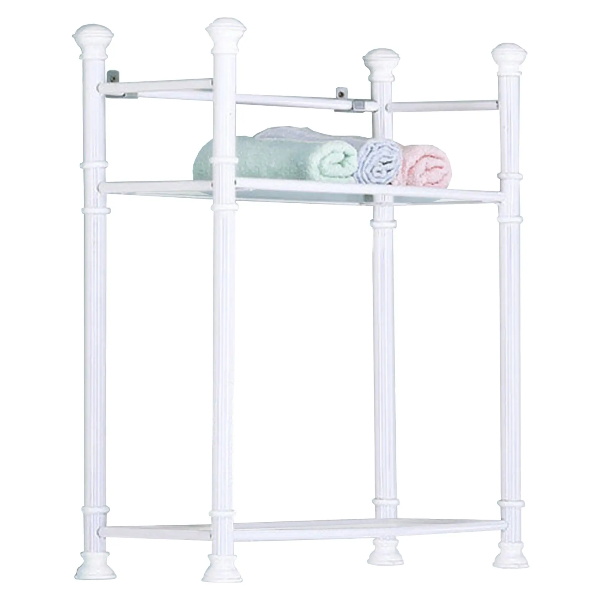 Bathroom Accent Shelves Storage Metal Tempered Glass White Contemporary