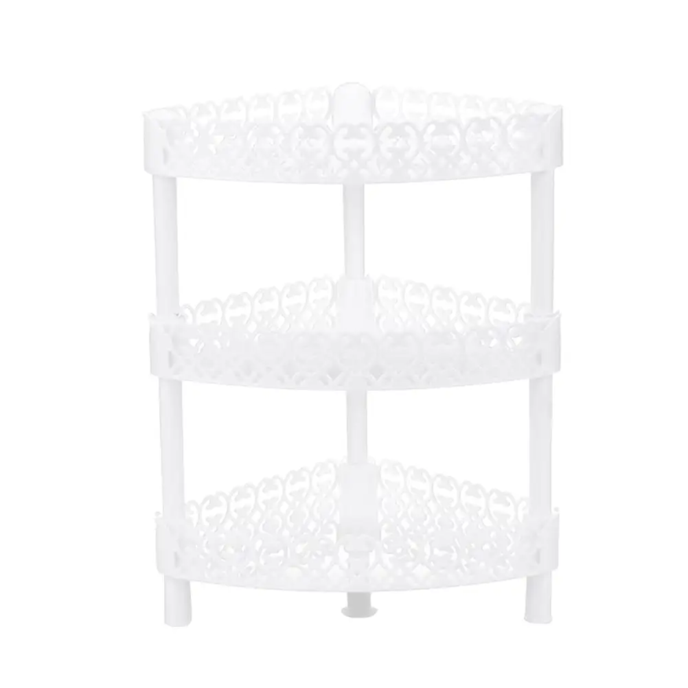 Bathroom Three Layer Plastic Storage Shelves Rack Basket Corner Shelf Organizer Desk Stand Rack Bathroom Shelves for Home Household Kitchen(Triangle White)