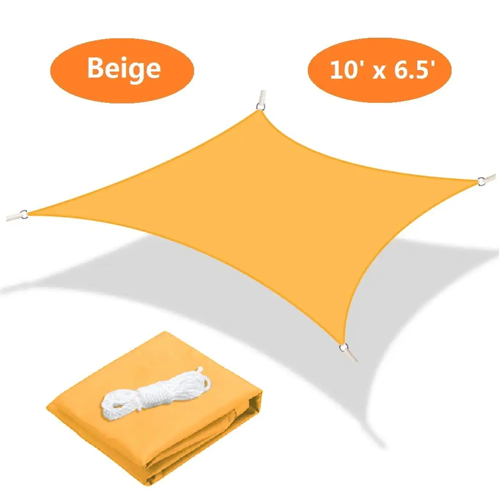 Beige Square Sun Shade Sail 10ft x 6.5ft Shade Canopy with Ropes for Outdoor Garden Patio Yard Pool