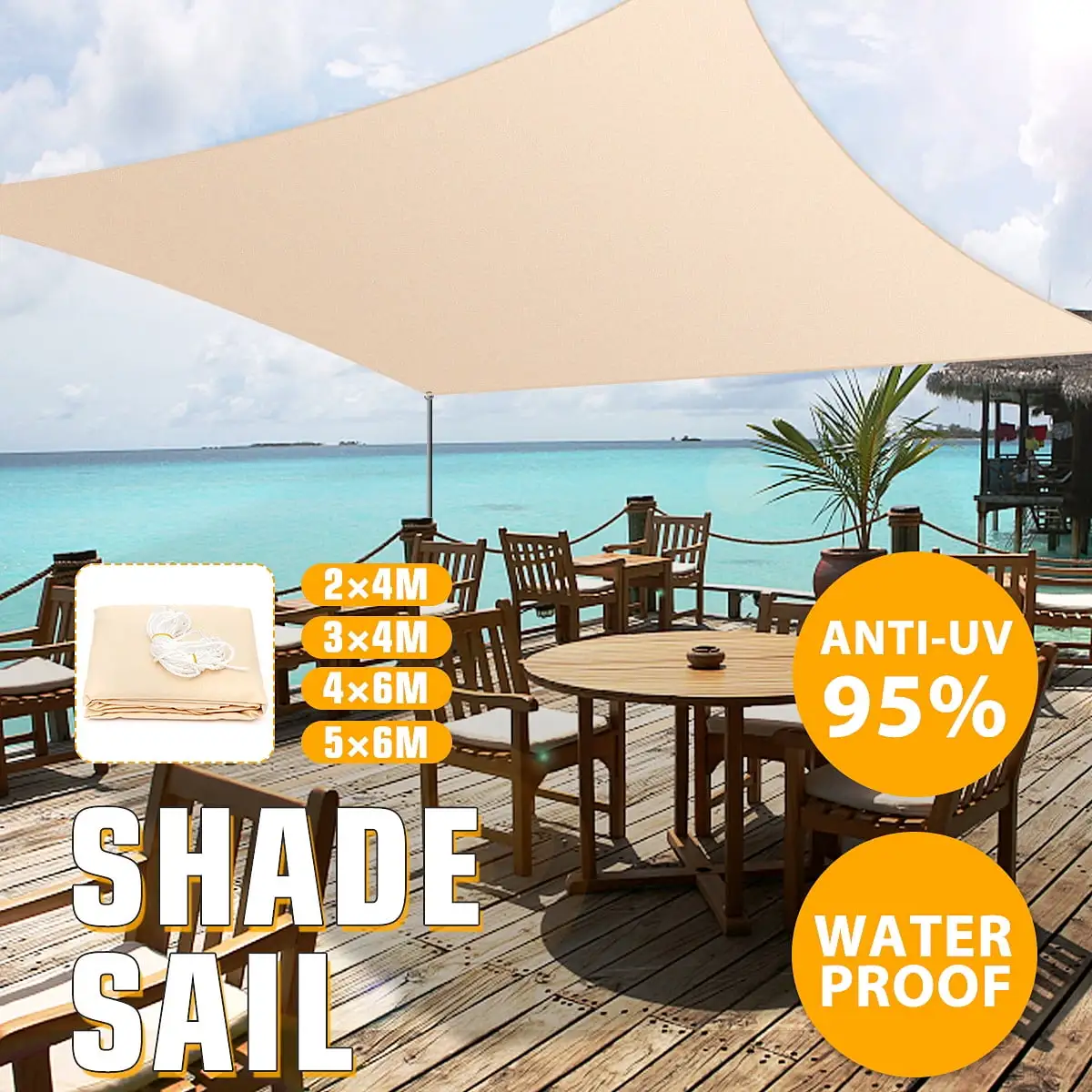 Beige Sun Shade Sail Square Canopy Fabric Cloth Screen. Water and Air Permeable & UV Resistant. Carport Patio Outdoor 19.7x13/9.8x13