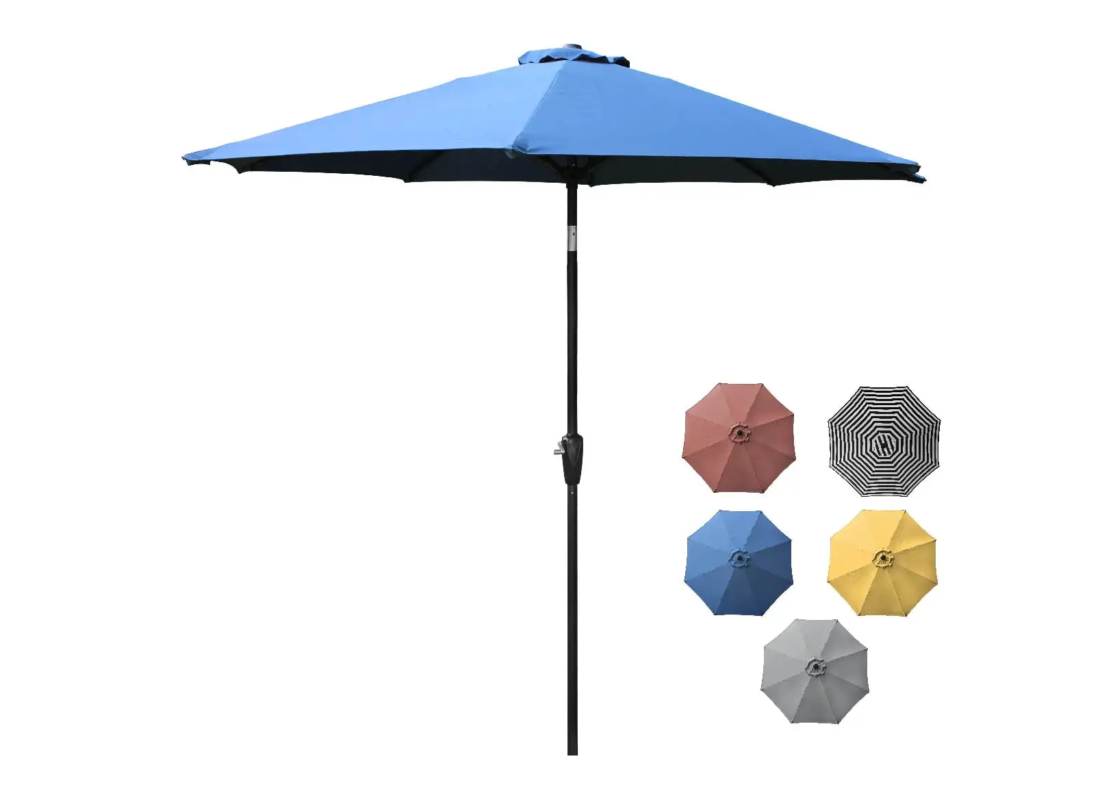 Belle Patio 9ft Outdoor Aluminum Patio Umbrella. Round Market Umbrella with Push Button Tilt and Crank for Shade. Blue