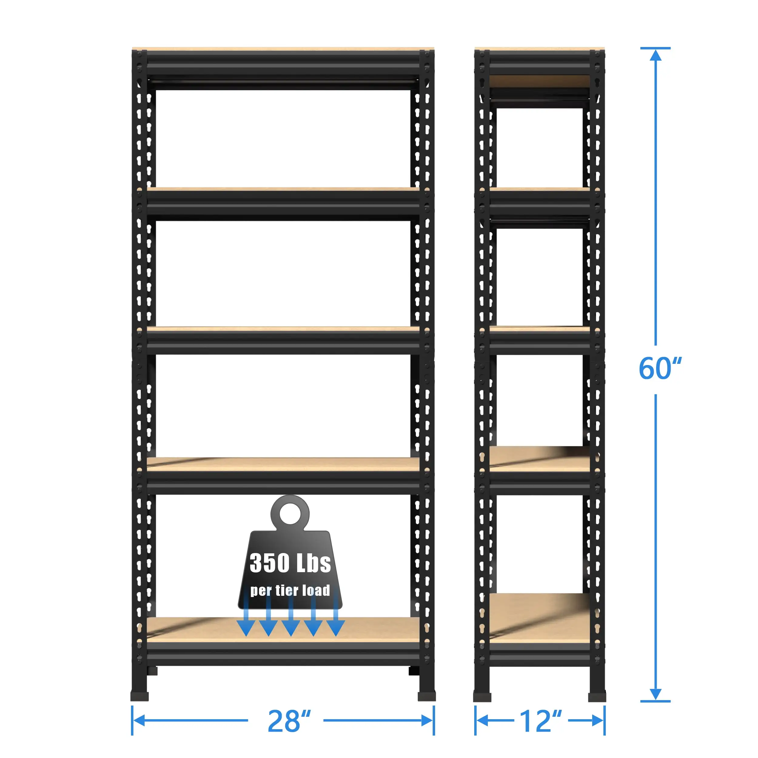 Benton Park 5 Shelf Garage Storage Shelves. Metal Shelving Unit for Kitchen. 60''H x 28''W x 12''D. Black