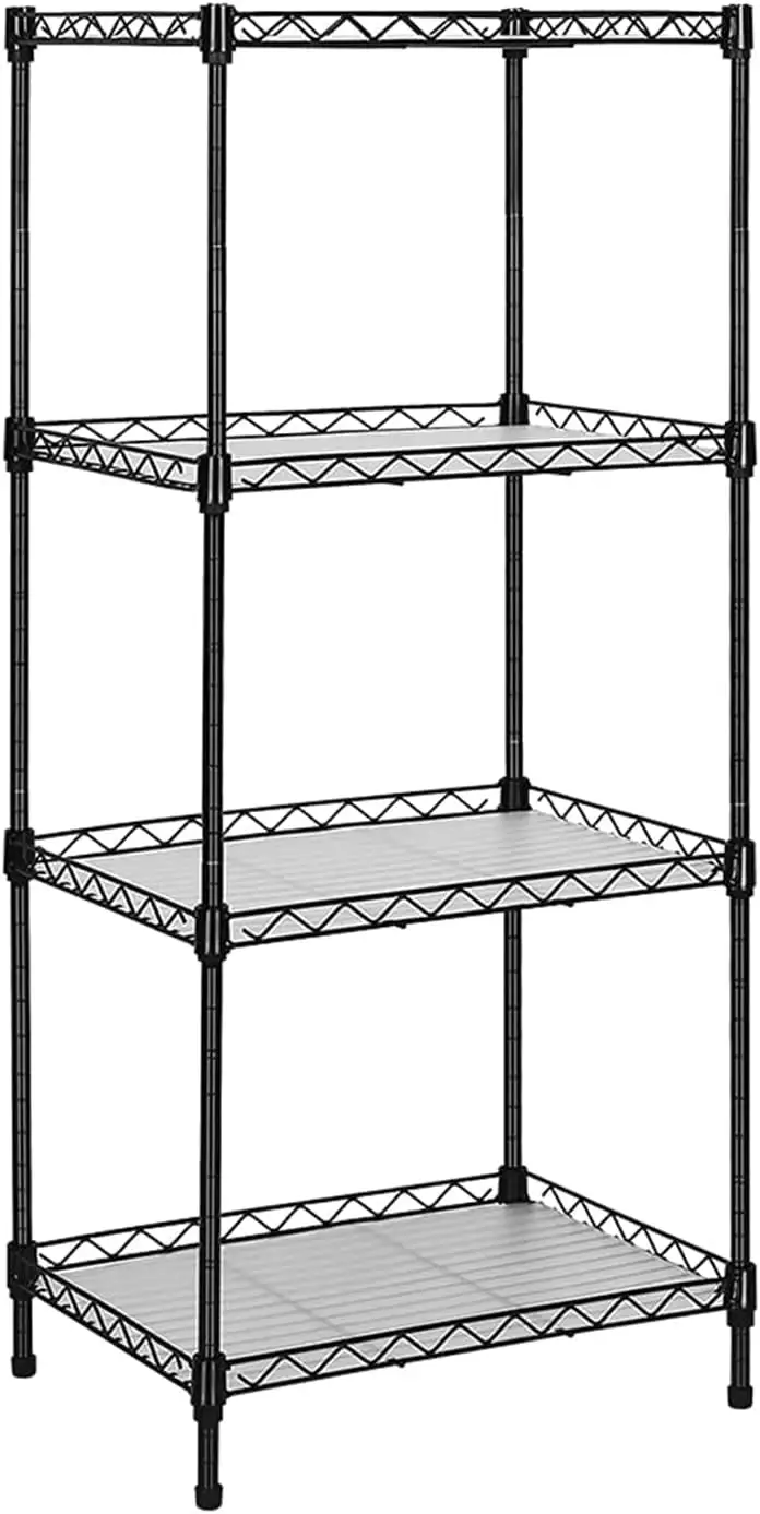 Best 4-Tier Wire Shelving - Black - Heavy Duty Shelf - Kitchen Storage Shelves. Wire Shelving Unit with Baskets Storage Rack Corner Shelf Shelving Adjustable Storage Shelf. 11.8 D x 15.7 W x 47 H