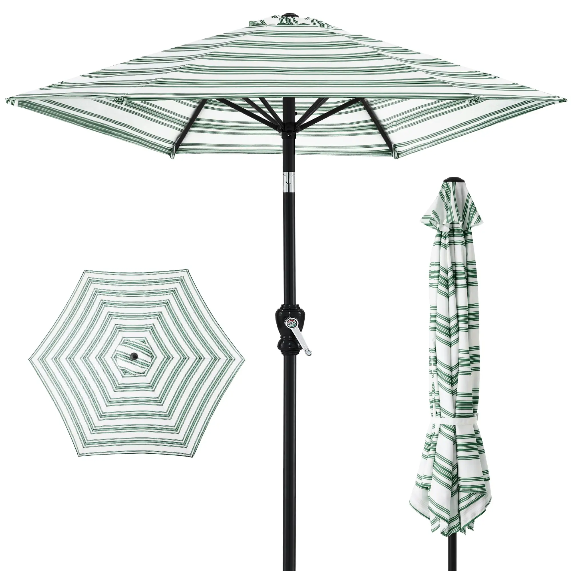 Best Choice Products 10ft Outdoor Steel Market Patio Umbrella w/ Crank. Tilt Push Button. 6 Ribs - Striped Green