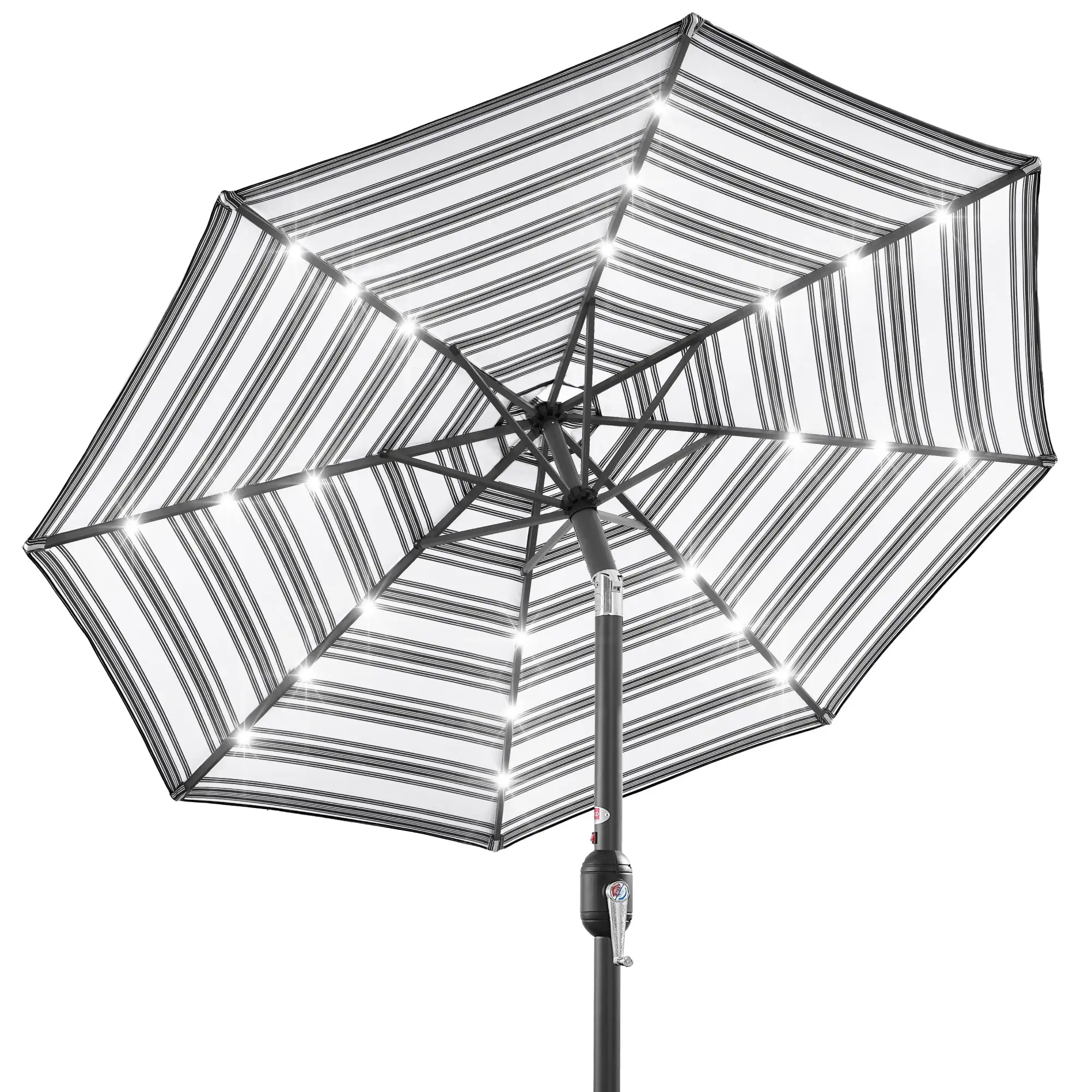 Best Choice Products 10ft Solar LED Lighted Patio Umbrella w/ Tilt Adjustment. UV-Resistant Fabric - Striped Black