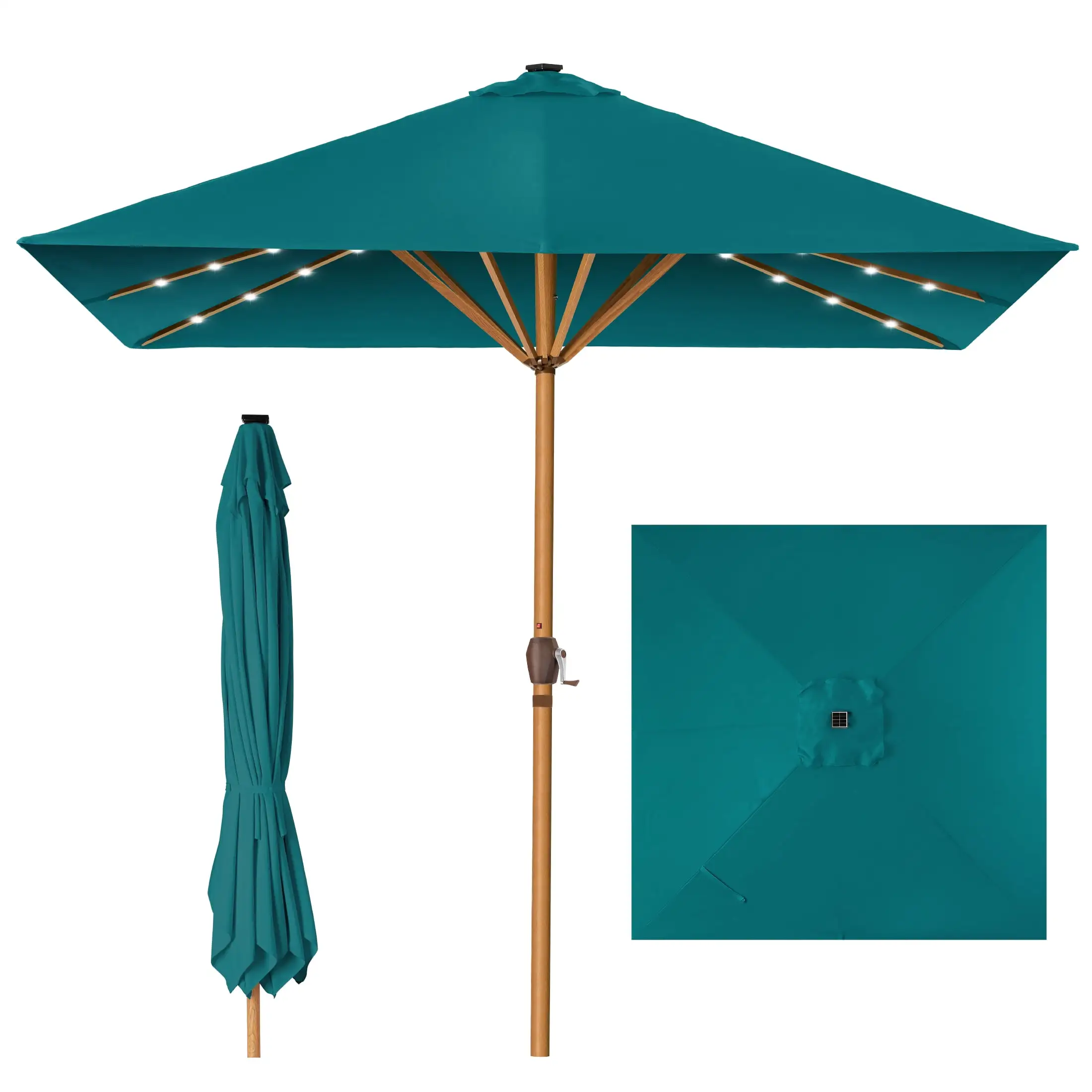 Best Choice Products 9ft Deep Square Solar LED Lighted Patio Umbrella w/ Faux Wood Texture. UV-Resistant - Cerulean