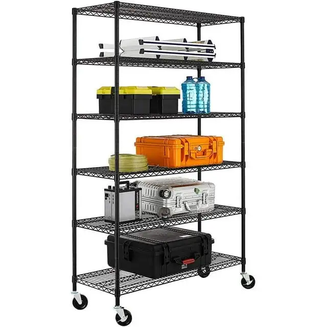 BestOffice 18x48x78 Wire Shelving with Wheels 6-Shelf Adjustable Heavy Duty Storage Shelves Metal Shelves Storage Unit Shelf.6000 LBS (Black)