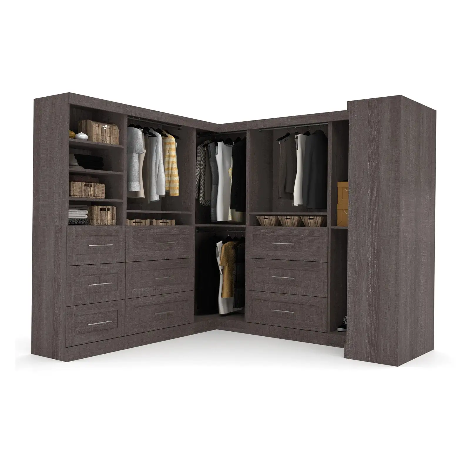 Bestar Pur 161W Walk-In Closet Organizer System in Bark Gray - Engineered Wood