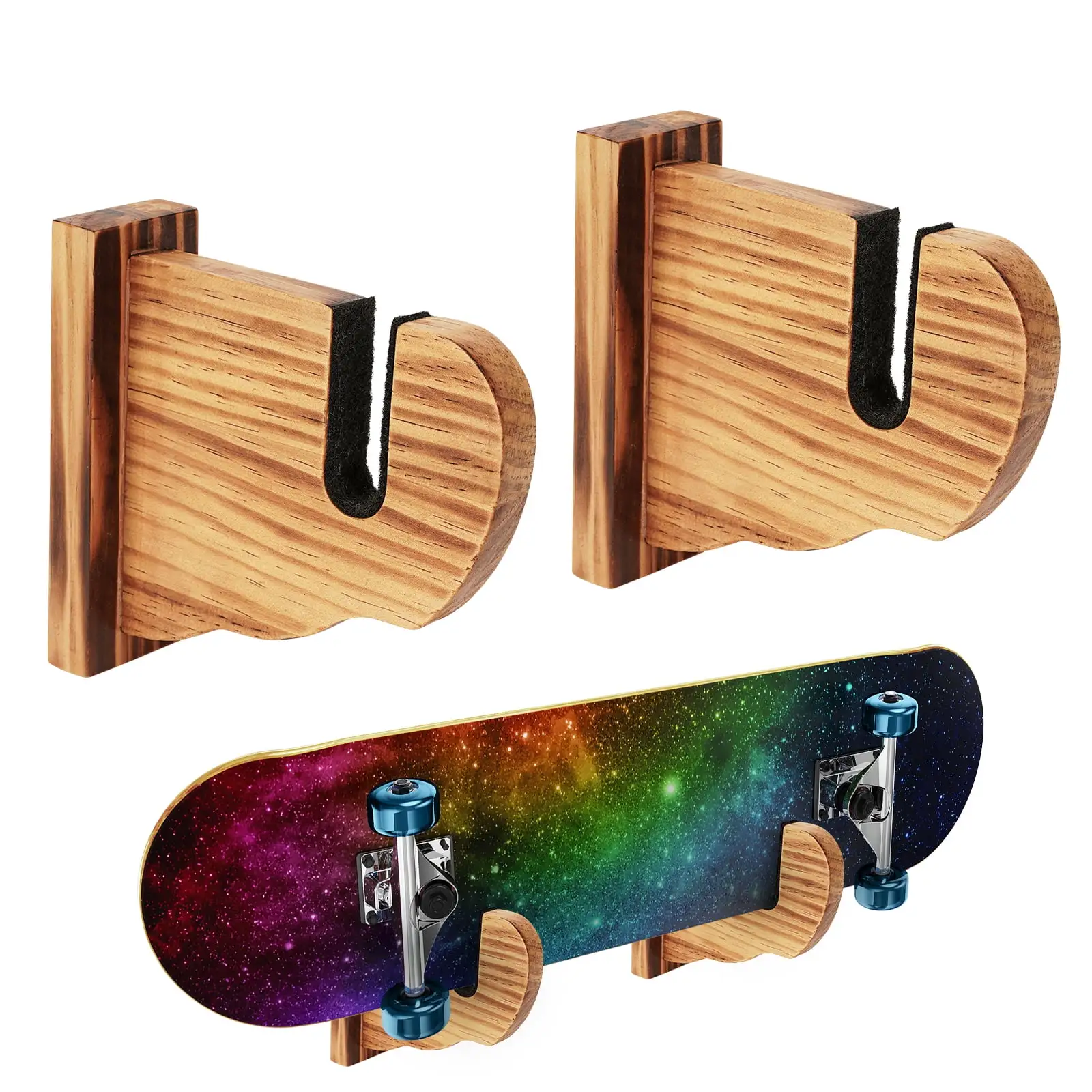 BiJun Wooden Skate Board Rack.Skateboard Wall Mount Display Rack