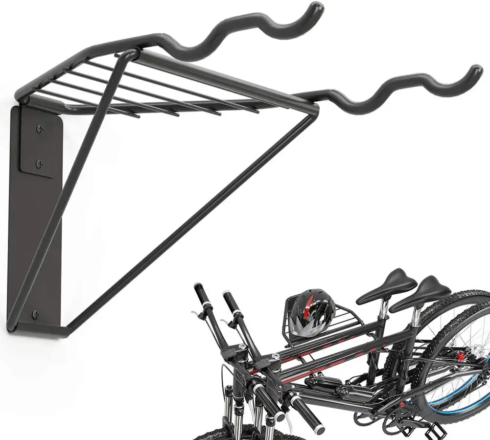 Bike Storage Rack. 2 Bicycle Hanger. Mountain Bike Wall Mount. Foldable Horizontal Bike Holder. Bike Hook for Garage. Indoor Space Saving. Portable Bicycle Stand. Reinforced: Super Sturdy