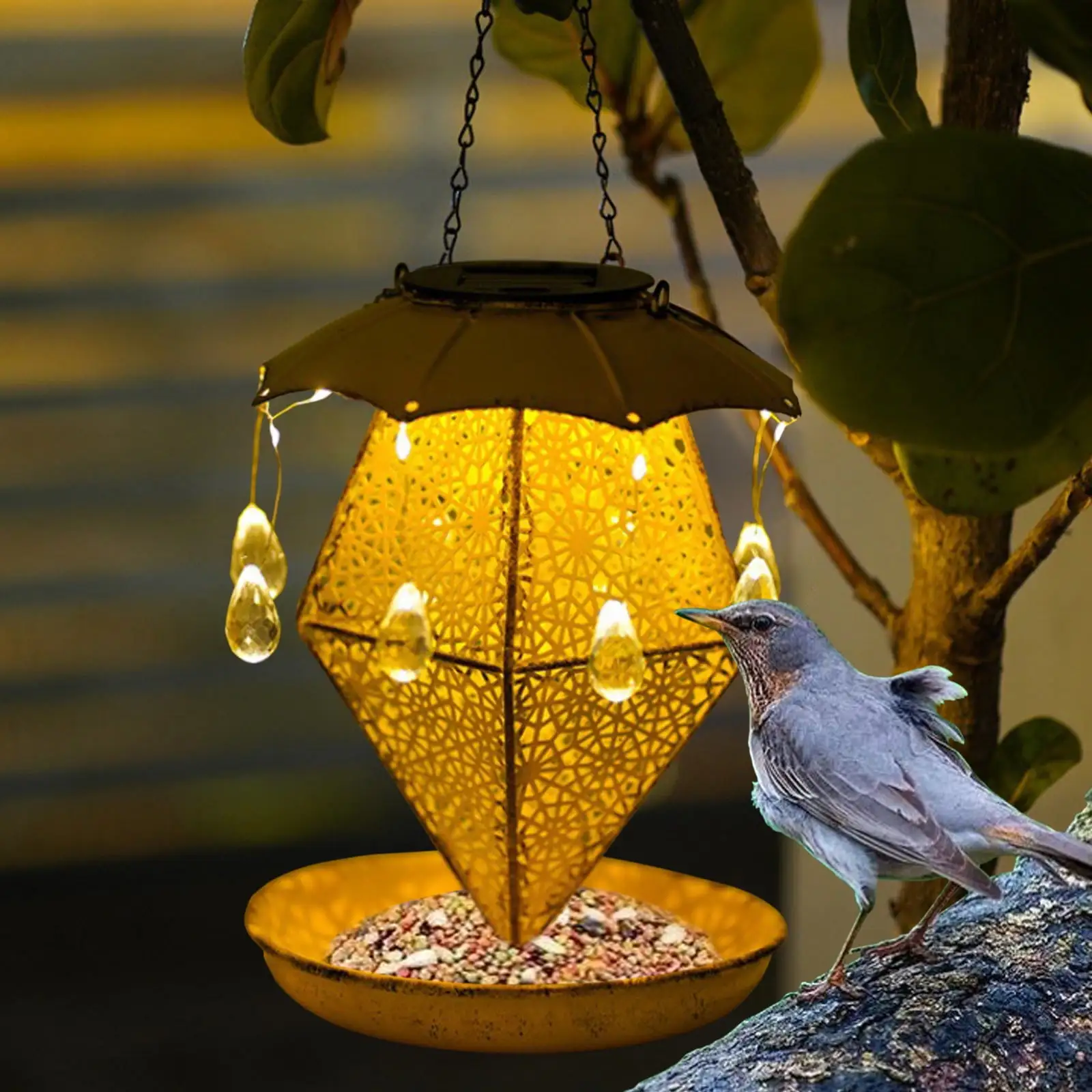 Bilqis Iron Solar Bird Feeder Ground Lamp Umbrella Drip-Drop Garden Courtyard Outdoor Decorations