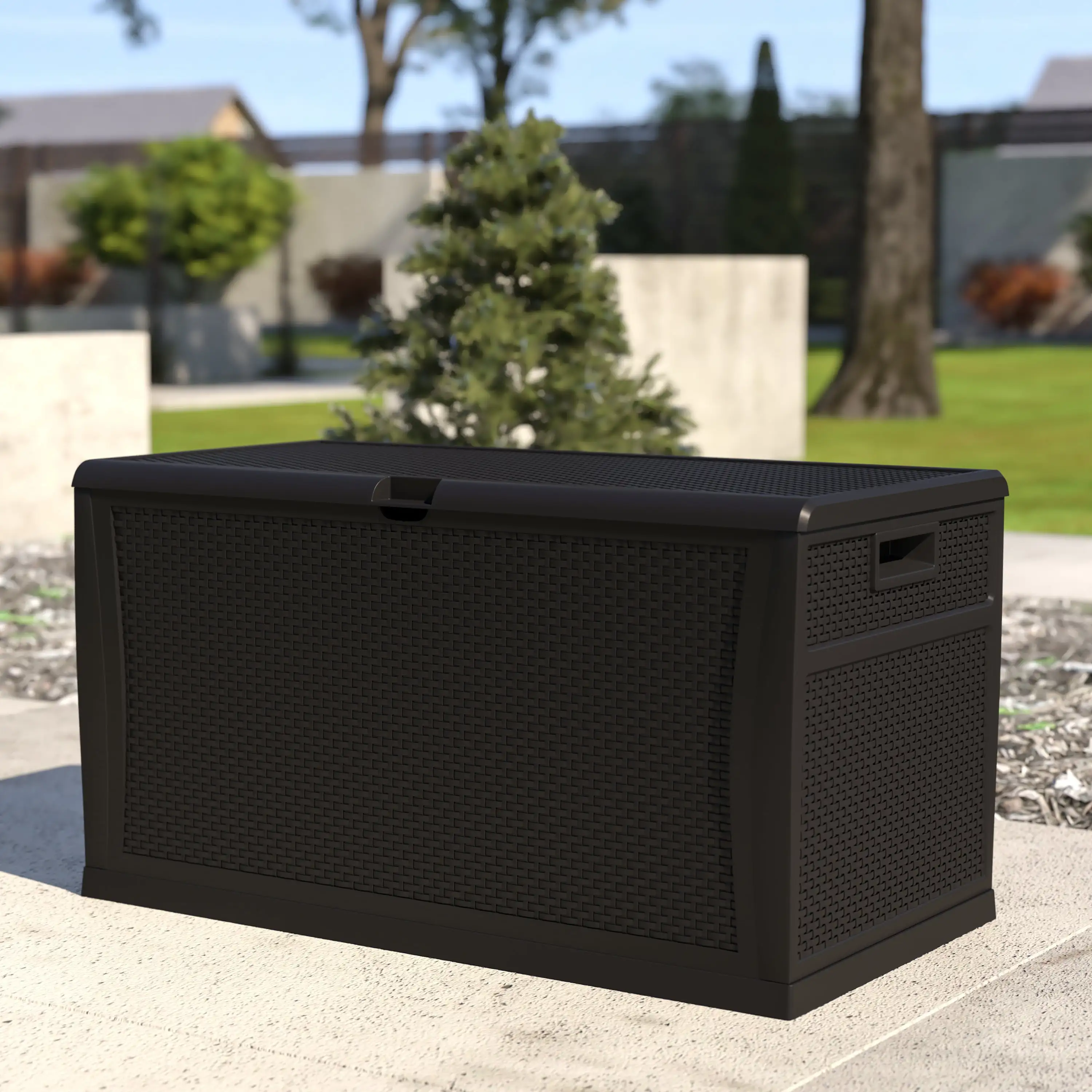 BizChair 120 Gallon Plastic Deck Box - Outdoor Waterproof Storage Box for Patio Cushions. Garden Tools and Pool Toys. Black