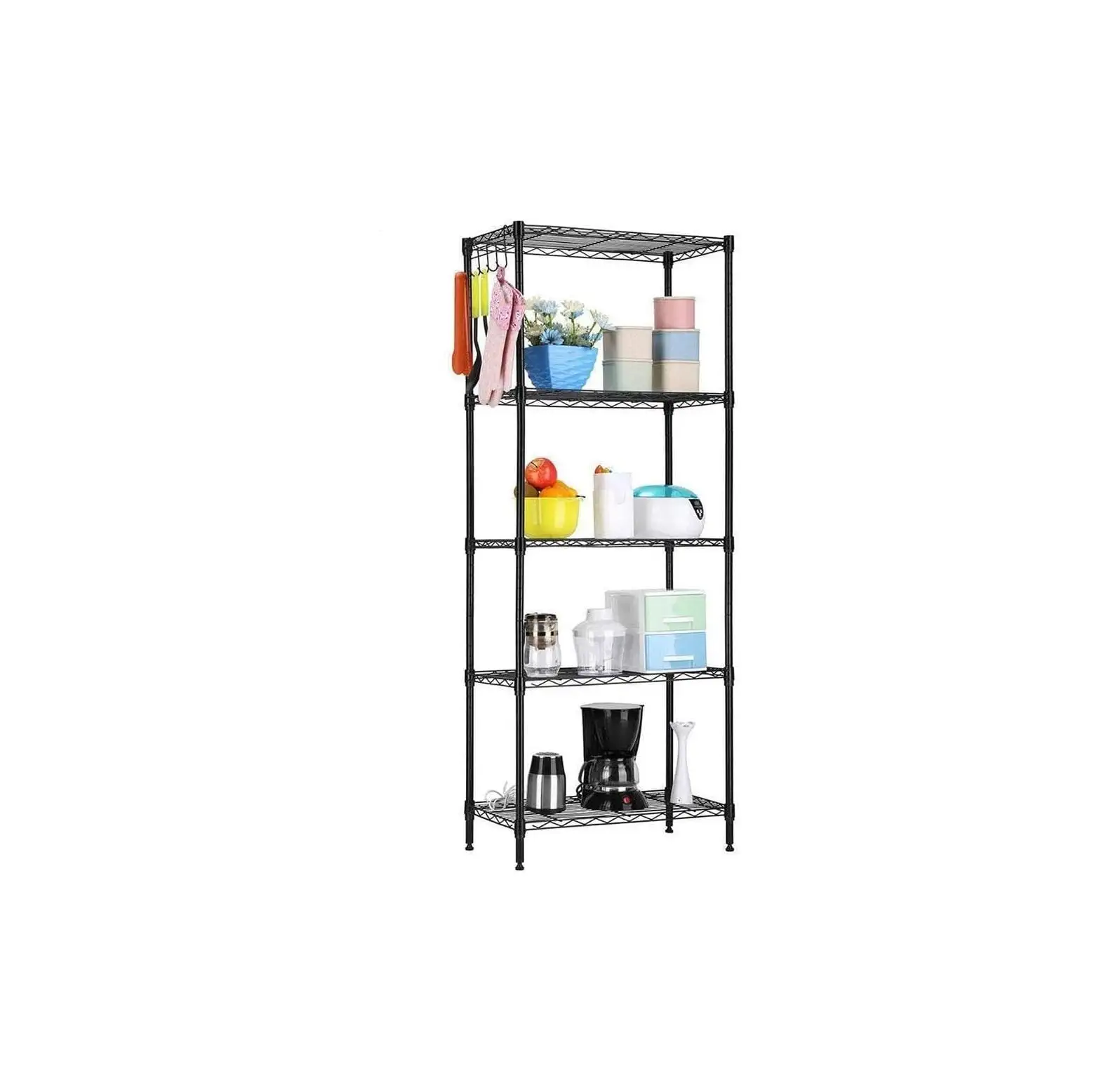 Black 5-Tier Layer Shelf Adjustable Wire Metal Shelving Rack Garage