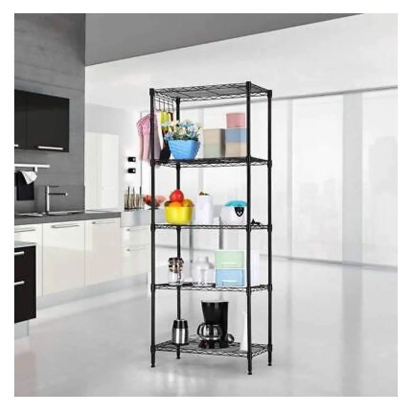 Black 5-Tier Layer Shelf Adjustable Wire Metal Shelving Rack High Quality Garage