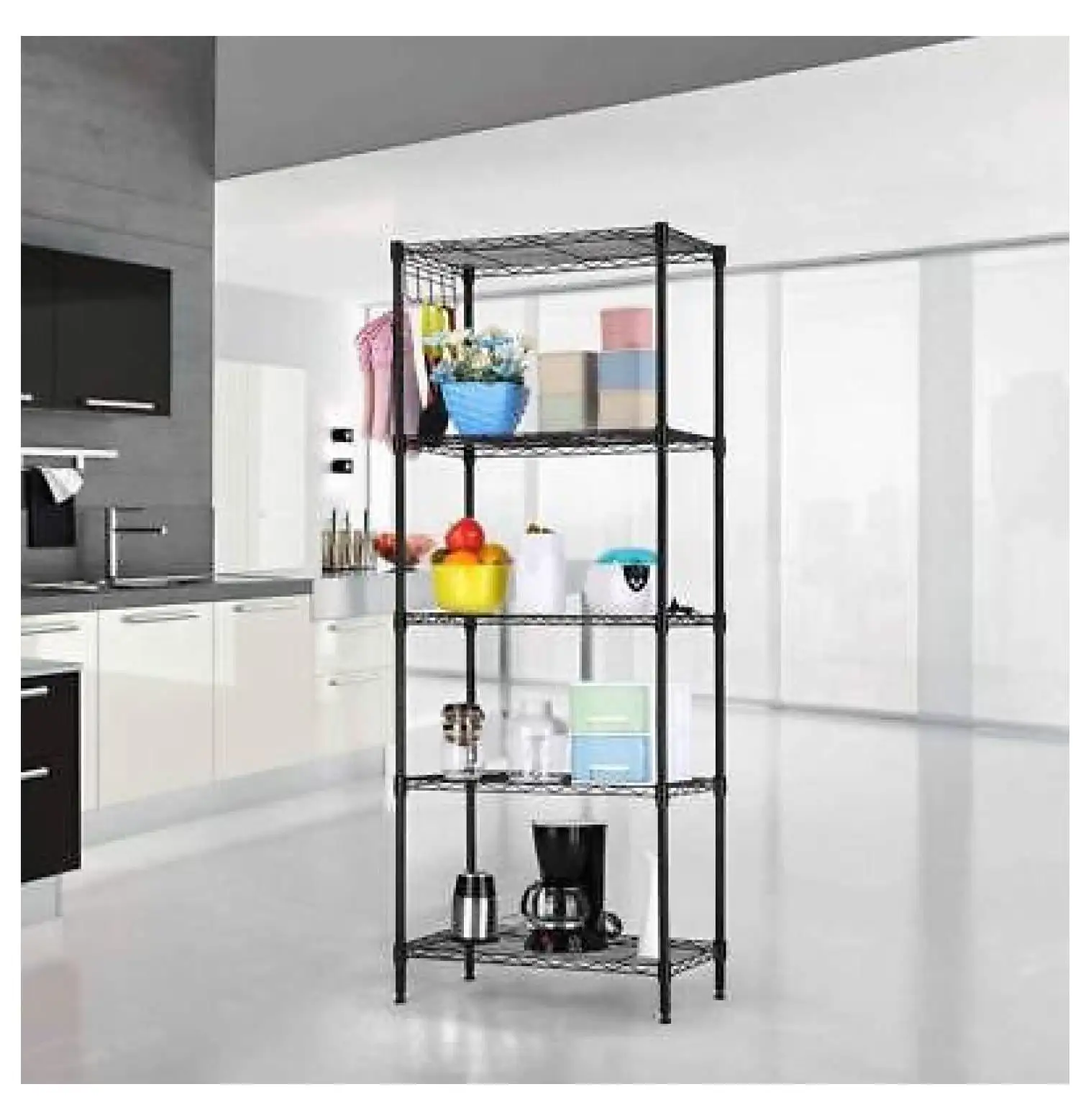 Black 5-Tier Layer Shelf Adjustable Wire Metal Shelving Rack High Quality Garage