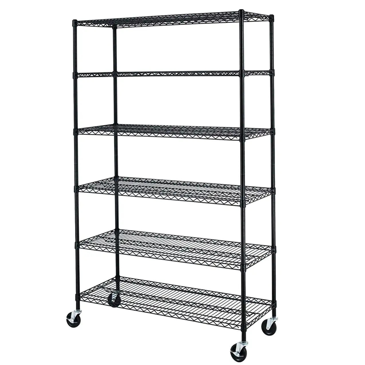 Black Commercial 6 Tier Shelf Adjustable Steel Wire Metal Shelving Rack