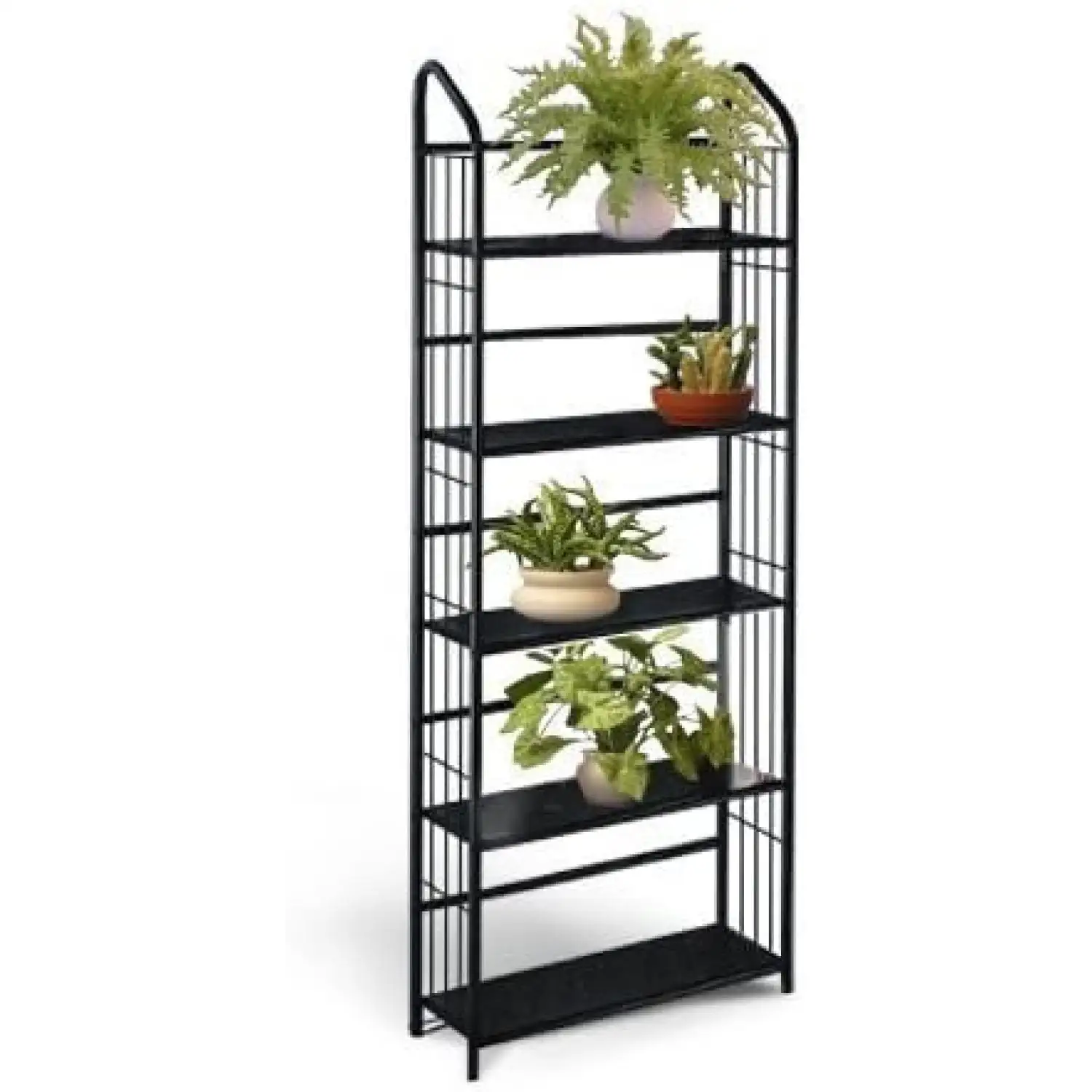 Black Metal Outdoor Patio Plant Stand 5 Tier Shelf Unit